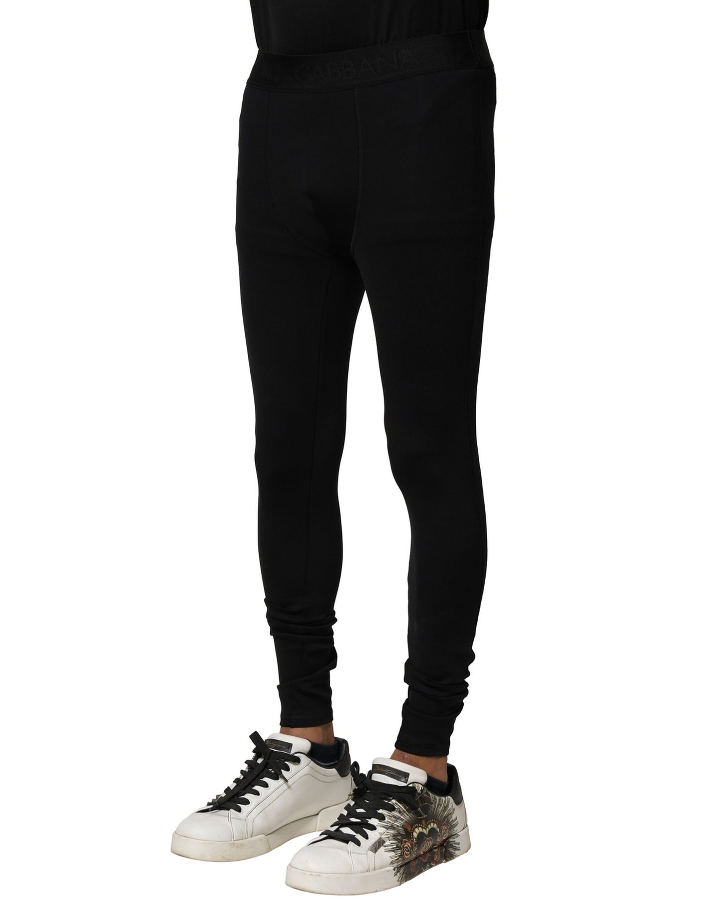 Dolce & Gabbana Black Nylon Elastic Logo Men Leggings Pants Dolce & Gabbana