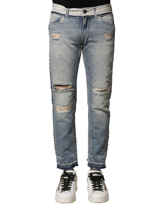 Dolce & Gabbana Light Blue Tattered Straight Men Denim Jeans Dolce & Gabbana