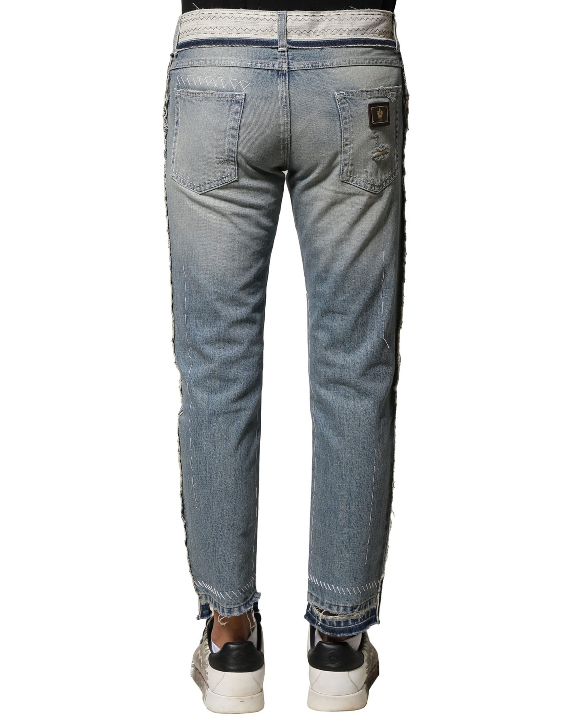 Dolce & Gabbana Light Blue Tattered Straight Men Denim Jeans Dolce & Gabbana