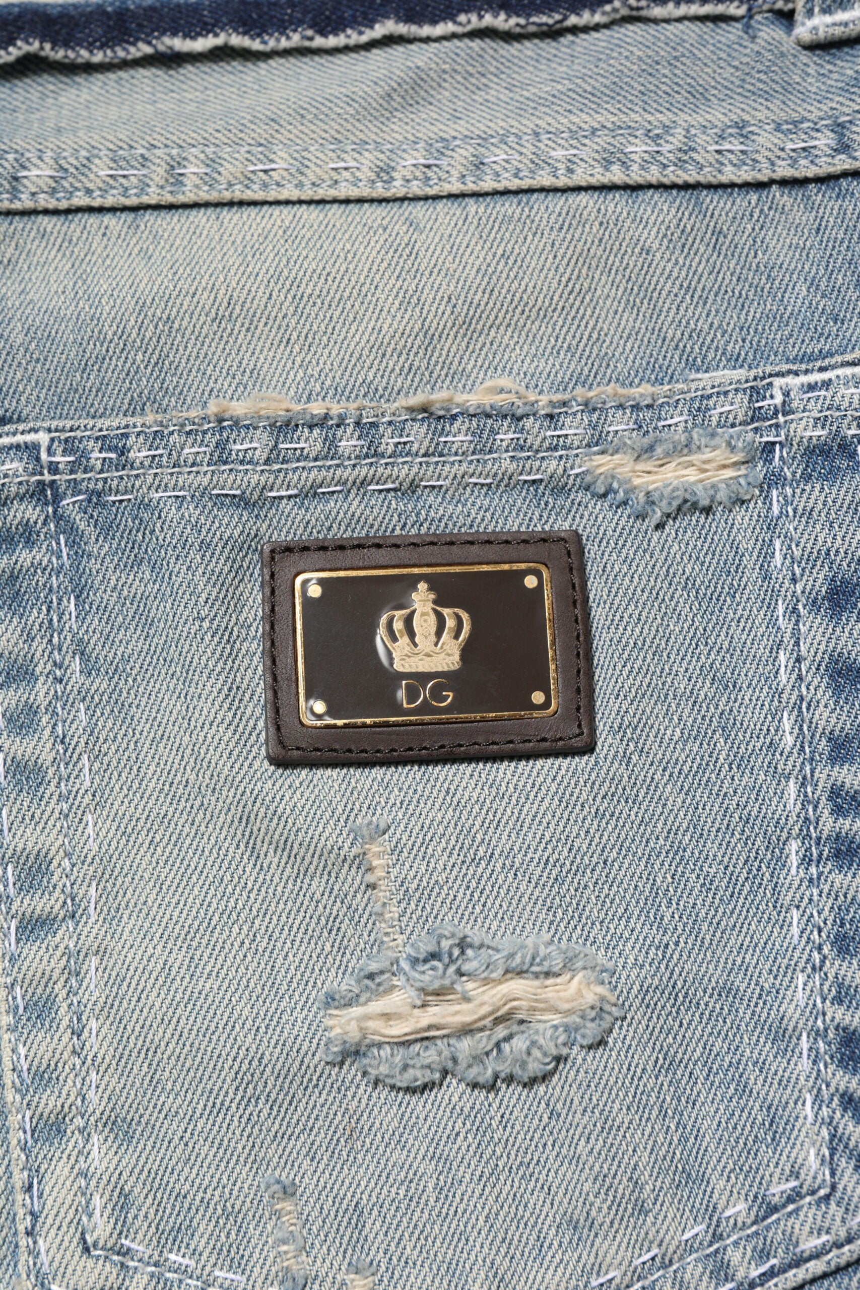 Dolce & Gabbana Light Blue Tattered Straight Men Denim Jeans Dolce & Gabbana