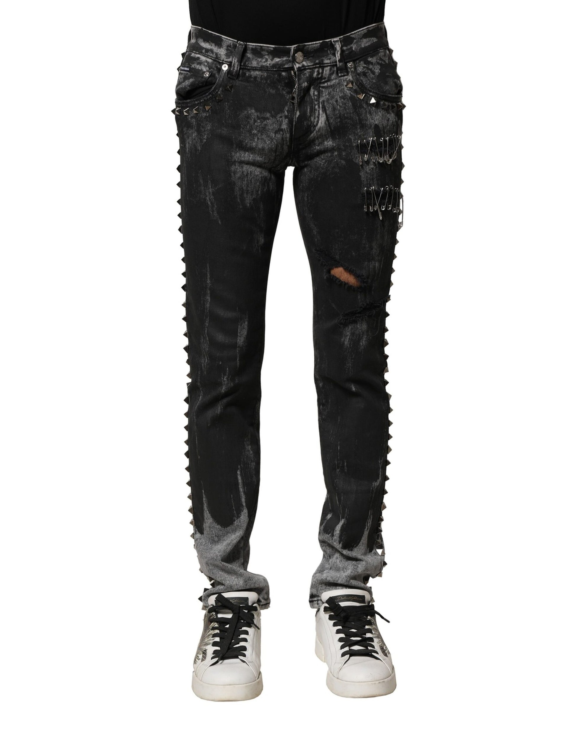 Dolce & Gabbana Black Washed Embellished Skinny Denim Jeans Dolce & Gabbana