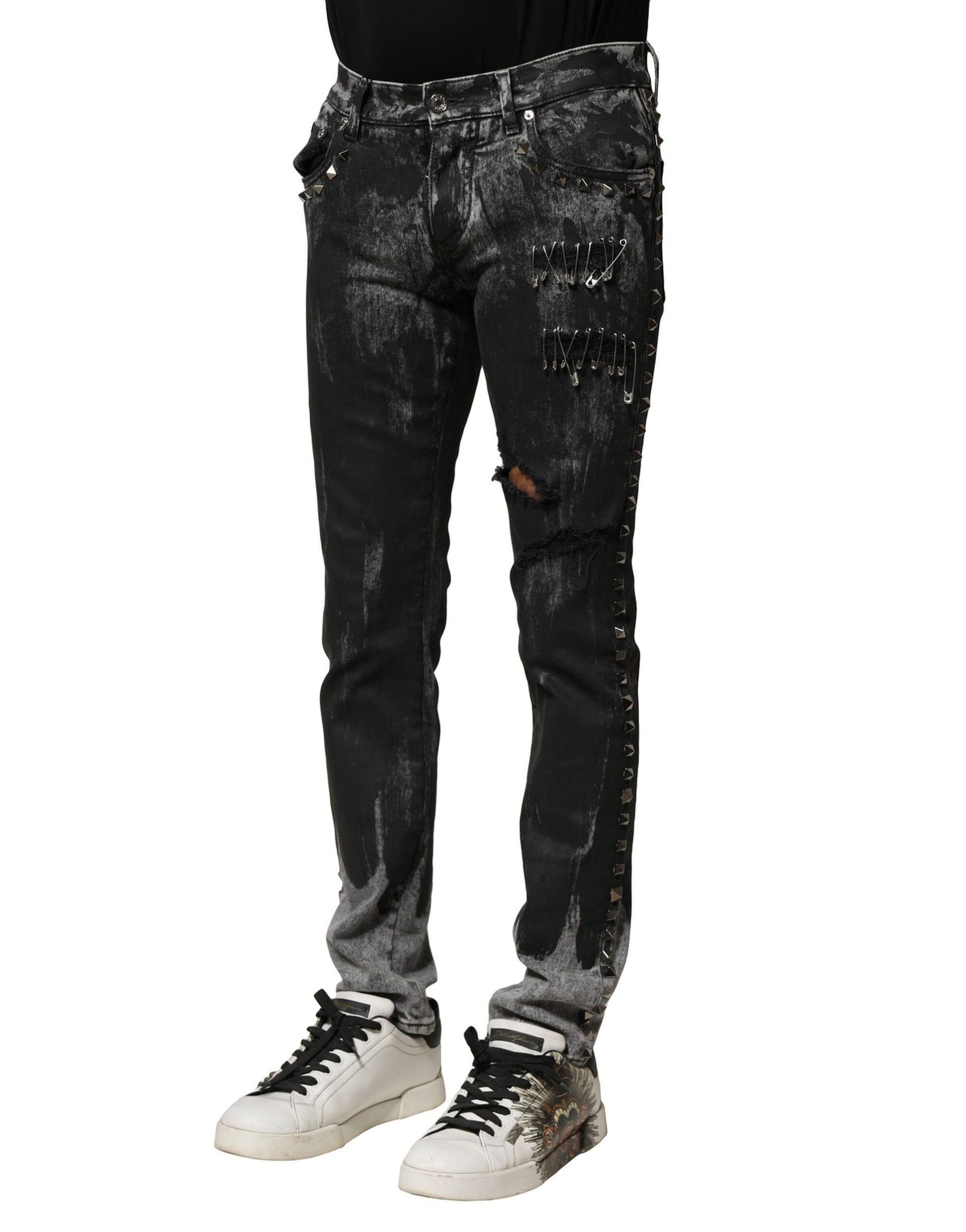 Dolce & Gabbana Black Washed Embellished Skinny Denim Jeans Dolce & Gabbana