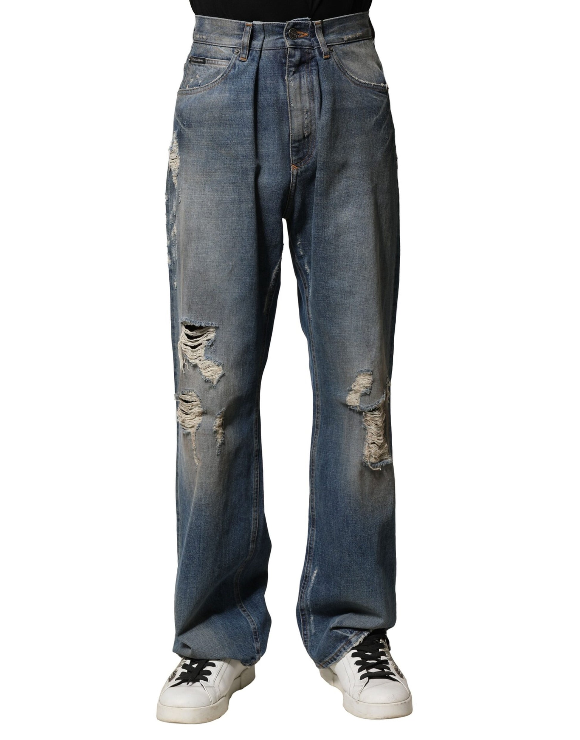 Dolce & Gabbana Blue Cotton Tattered Men Denim Jeans Dolce & Gabbana