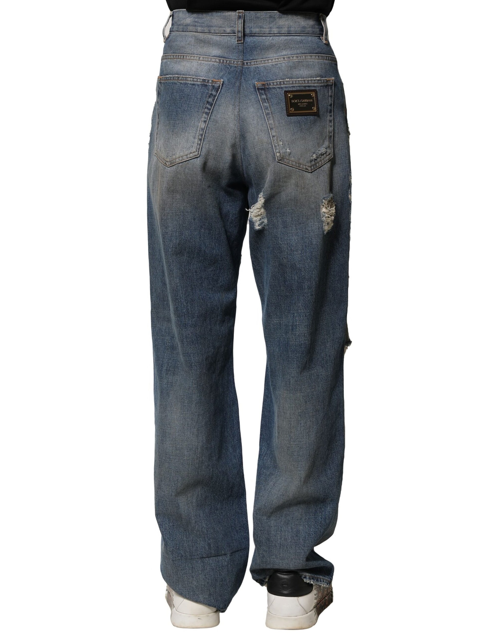 Dolce & Gabbana Blue Cotton Tattered Men Denim Jeans Dolce & Gabbana