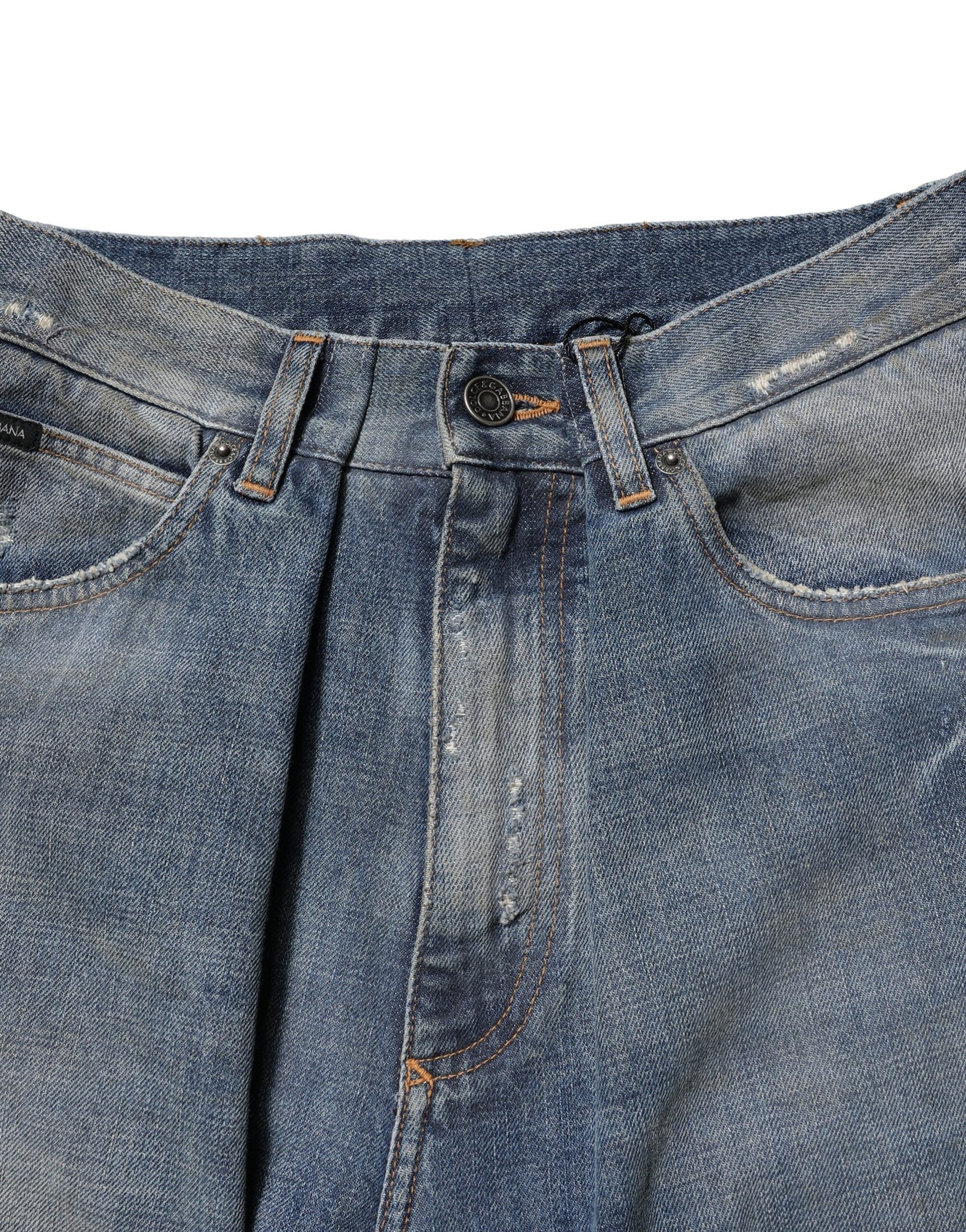 Dolce & Gabbana Blue Cotton Tattered Men Denim Jeans Dolce & Gabbana