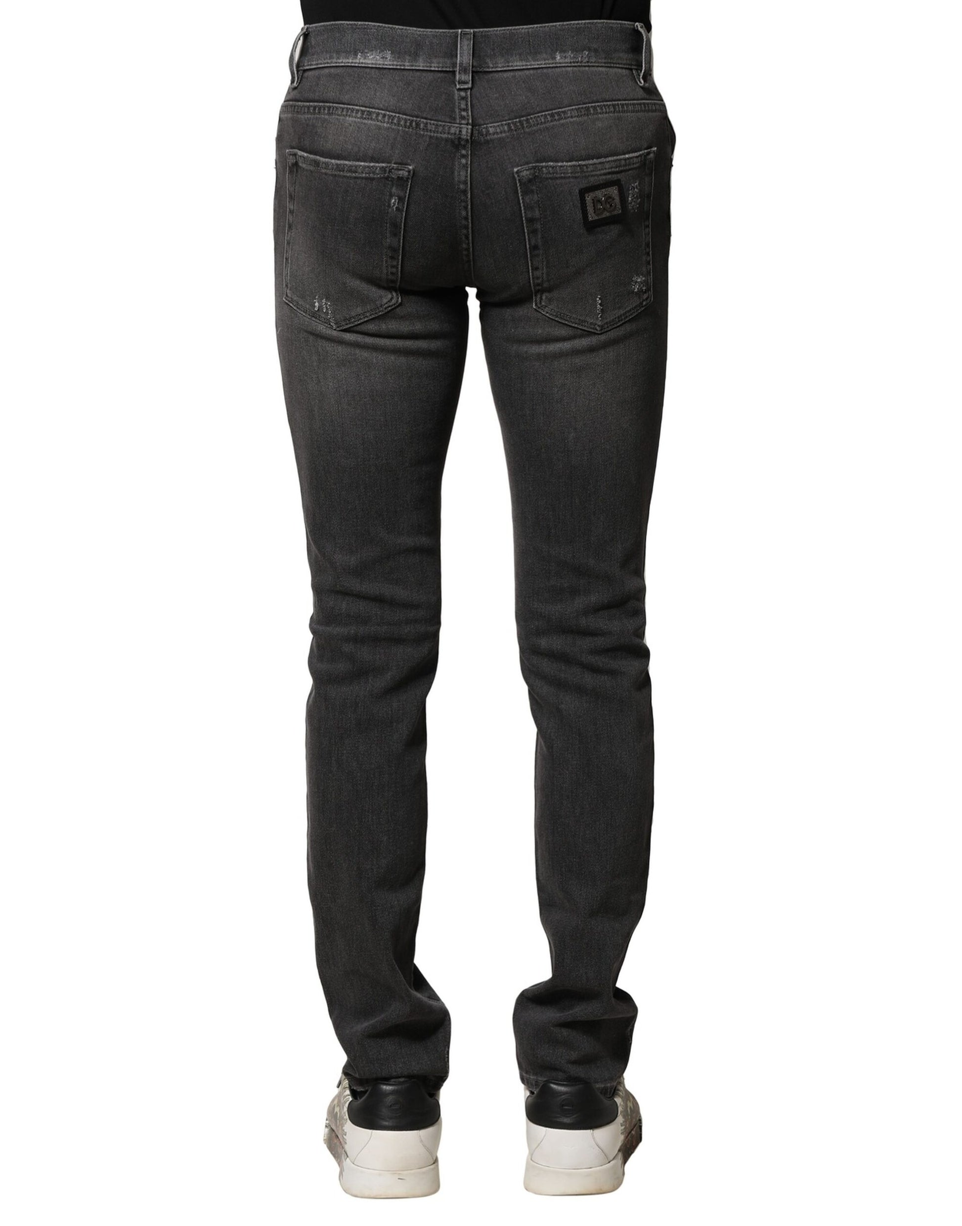 Dolce & Gabbana Black Washed Tattered Slim Fit Denim Jeans Dolce & Gabbana