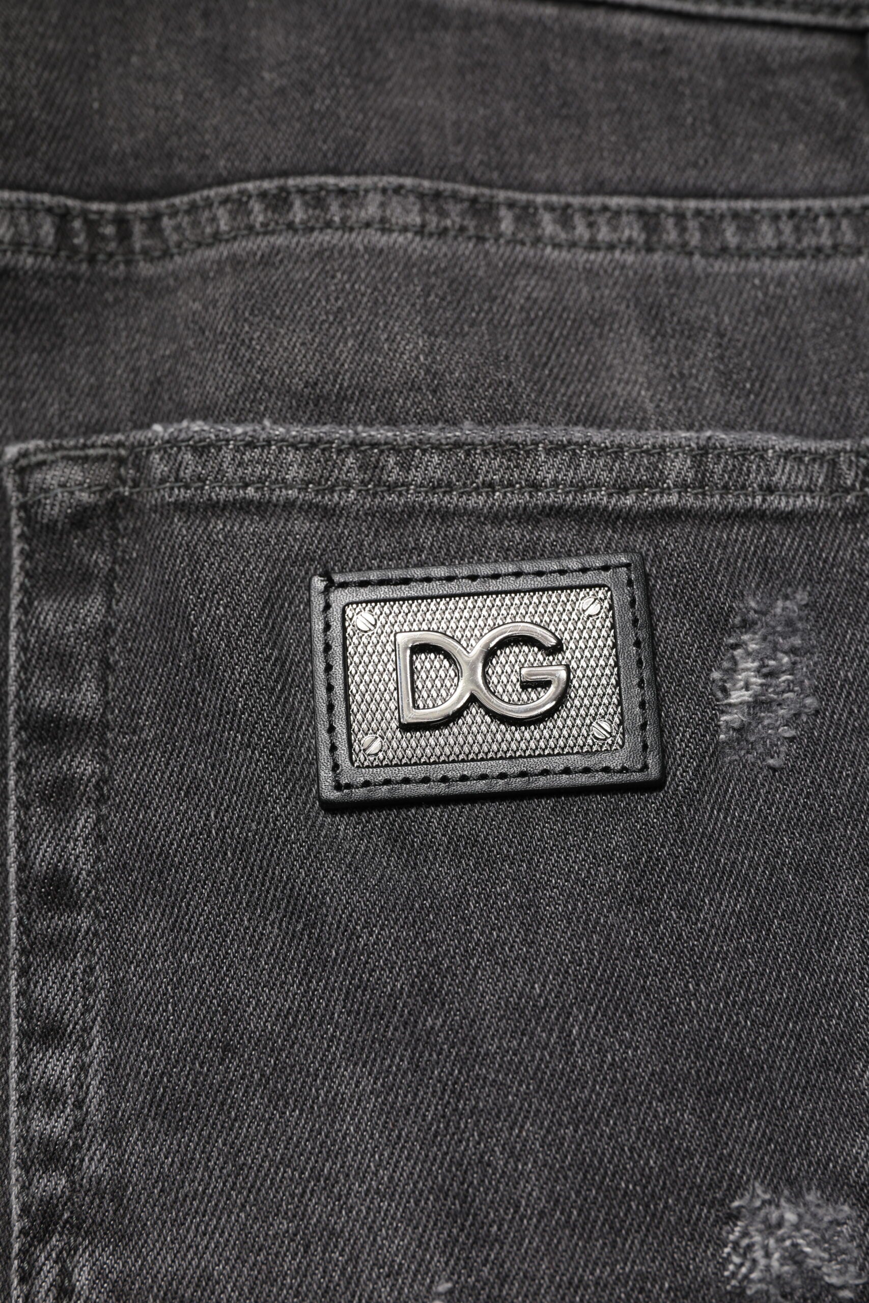 Dolce & Gabbana Black Washed Tattered Slim Fit Denim Jeans Dolce & Gabbana