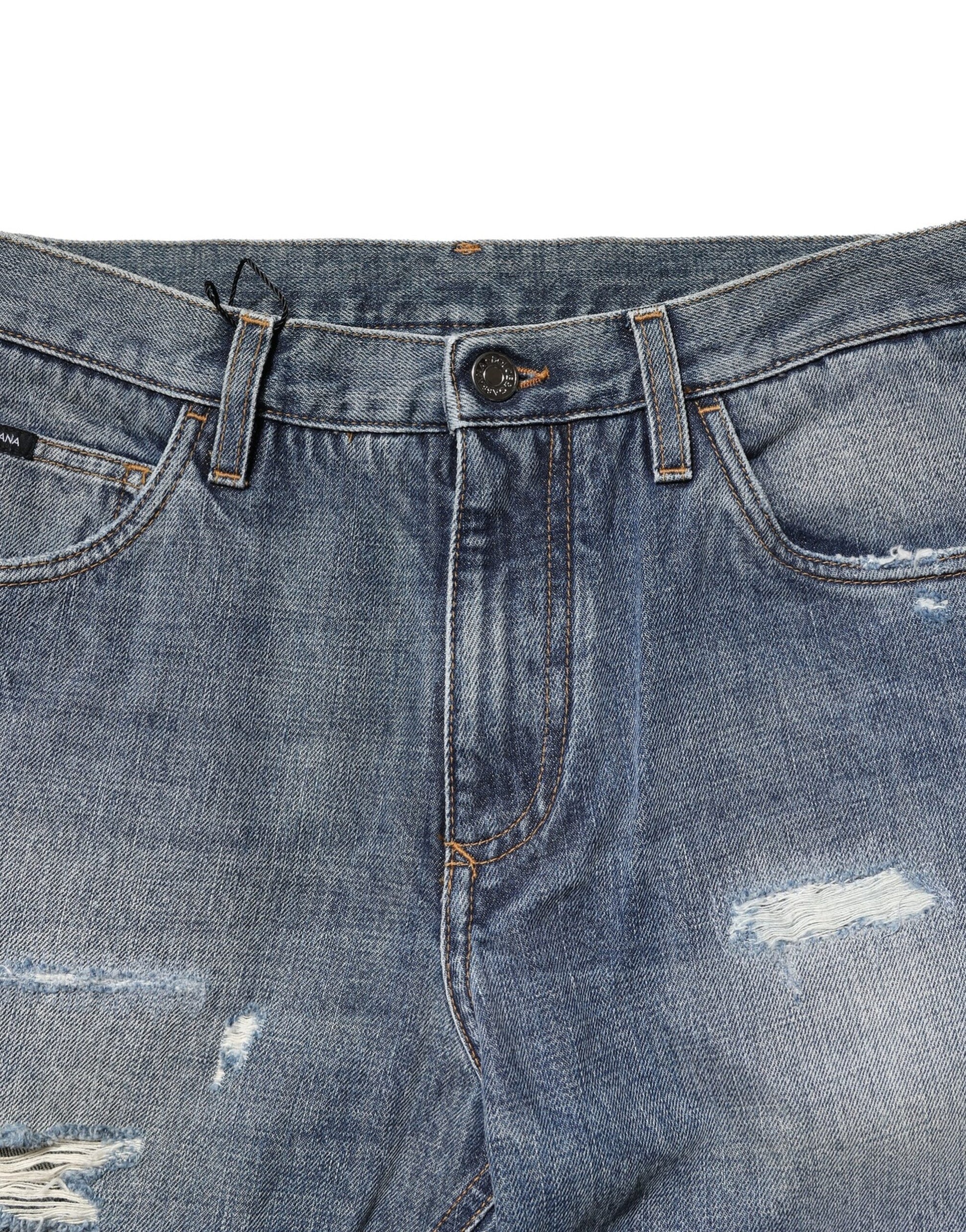 Dolce & Gabbana Blue Washed Tattered Straight Fit Denim Jeans Dolce & Gabbana
