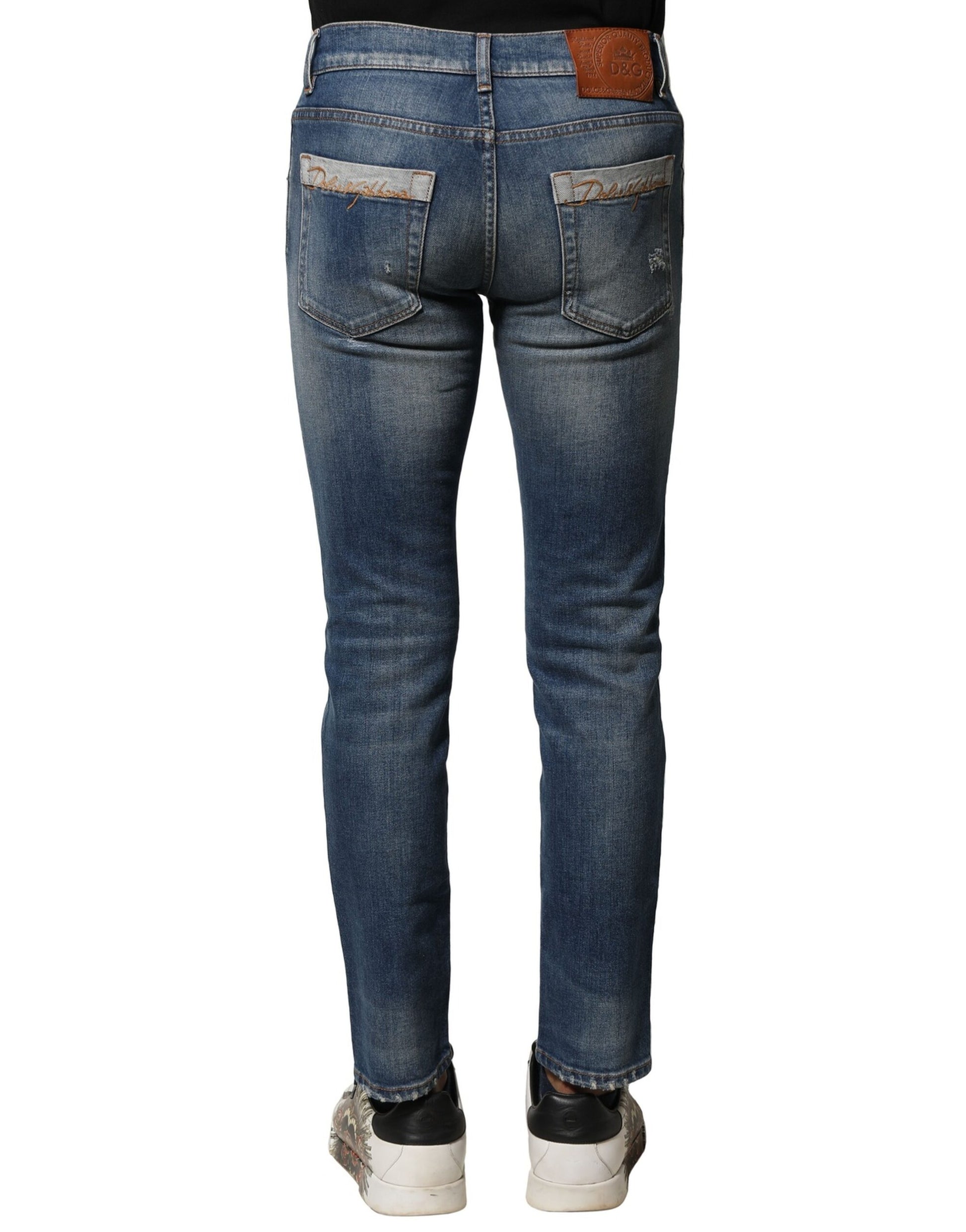 Dolce & Gabbana Blue Washed Cotton Slim Fit Men Denim Jeans Dolce & Gabbana