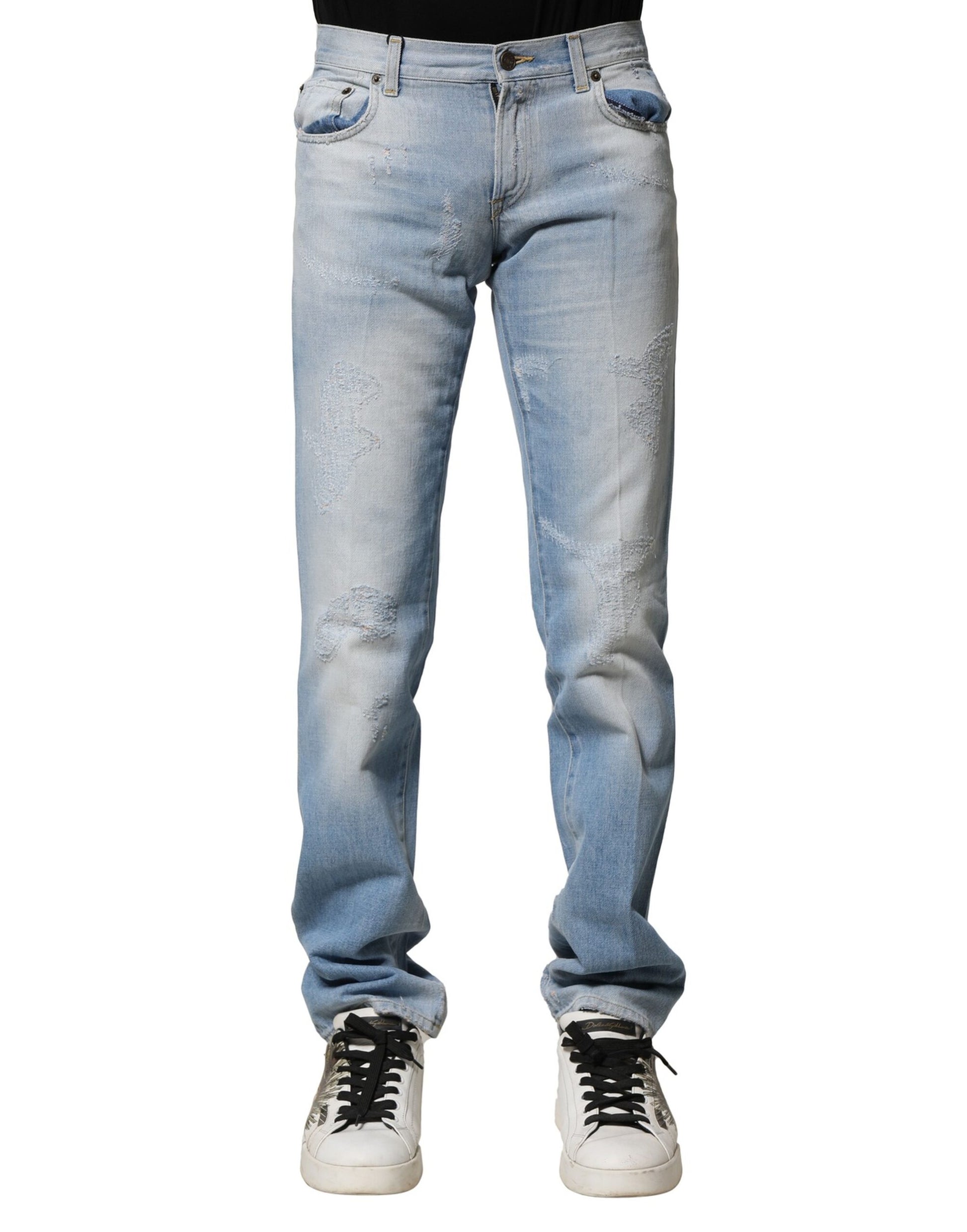 Dolce & Gabbana Light Blue Washed Straight Fit Denim Jeans Dolce & Gabbana