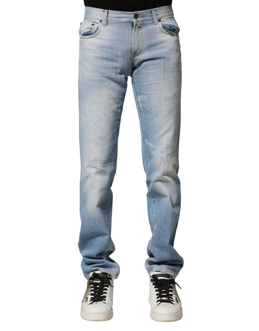 Dolce & Gabbana Light Blue Washed Straight Fit Denim Jeans Dolce & Gabbana