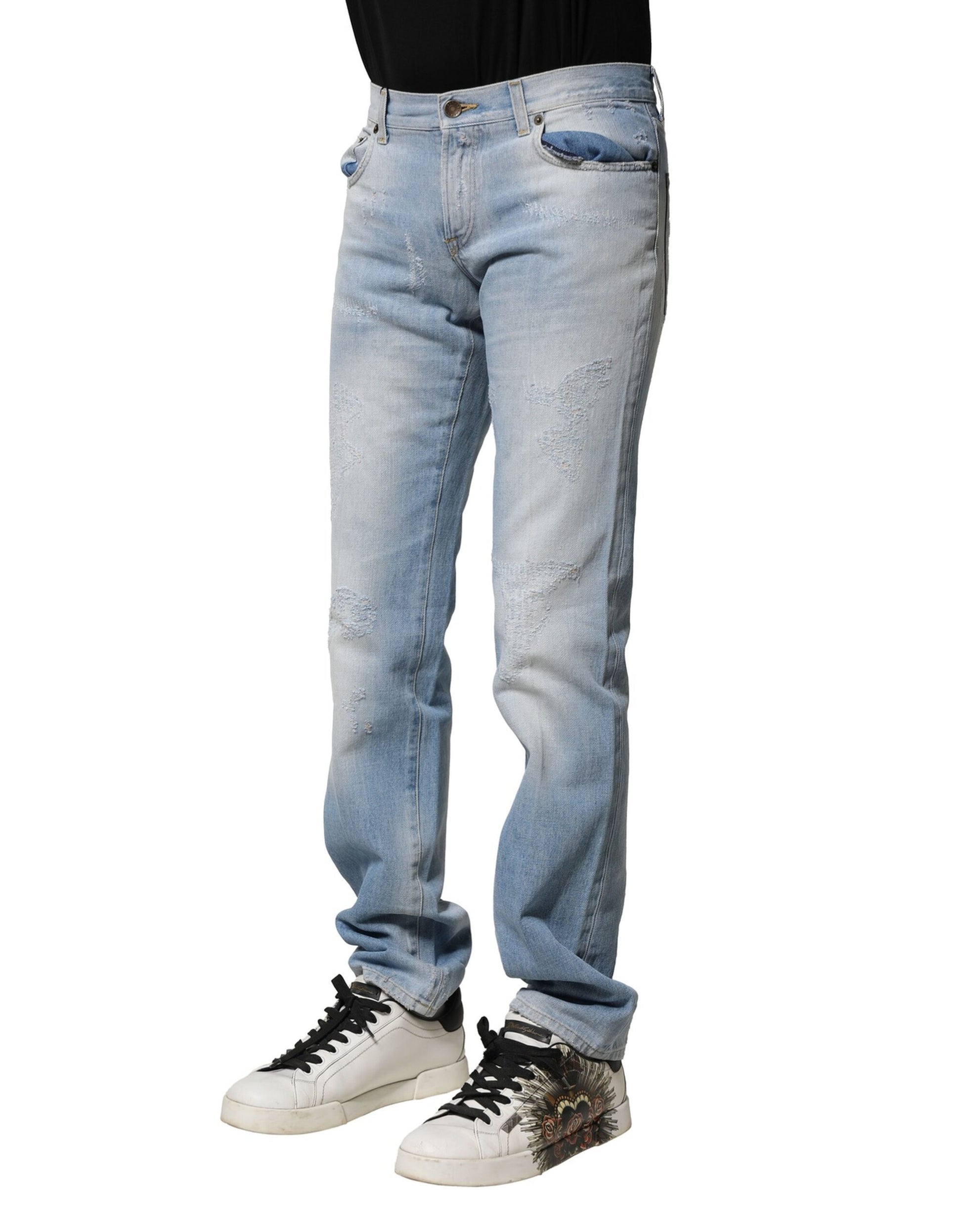 Dolce & Gabbana Light Blue Washed Straight Fit Denim Jeans Dolce & Gabbana