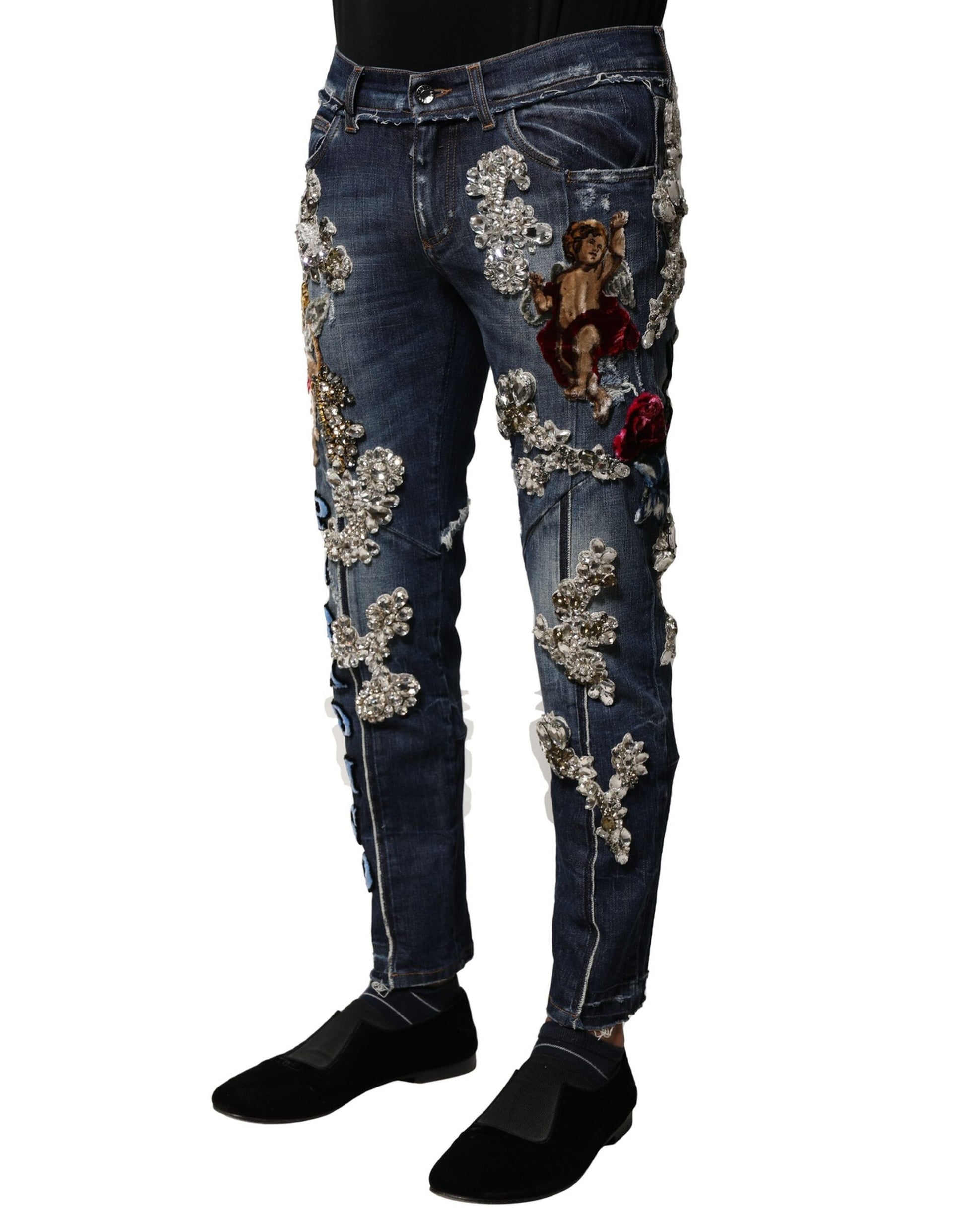 Dolce & Gabbana Blue Cotton Rhinestone Embellish Denim Jeans Dolce & Gabbana