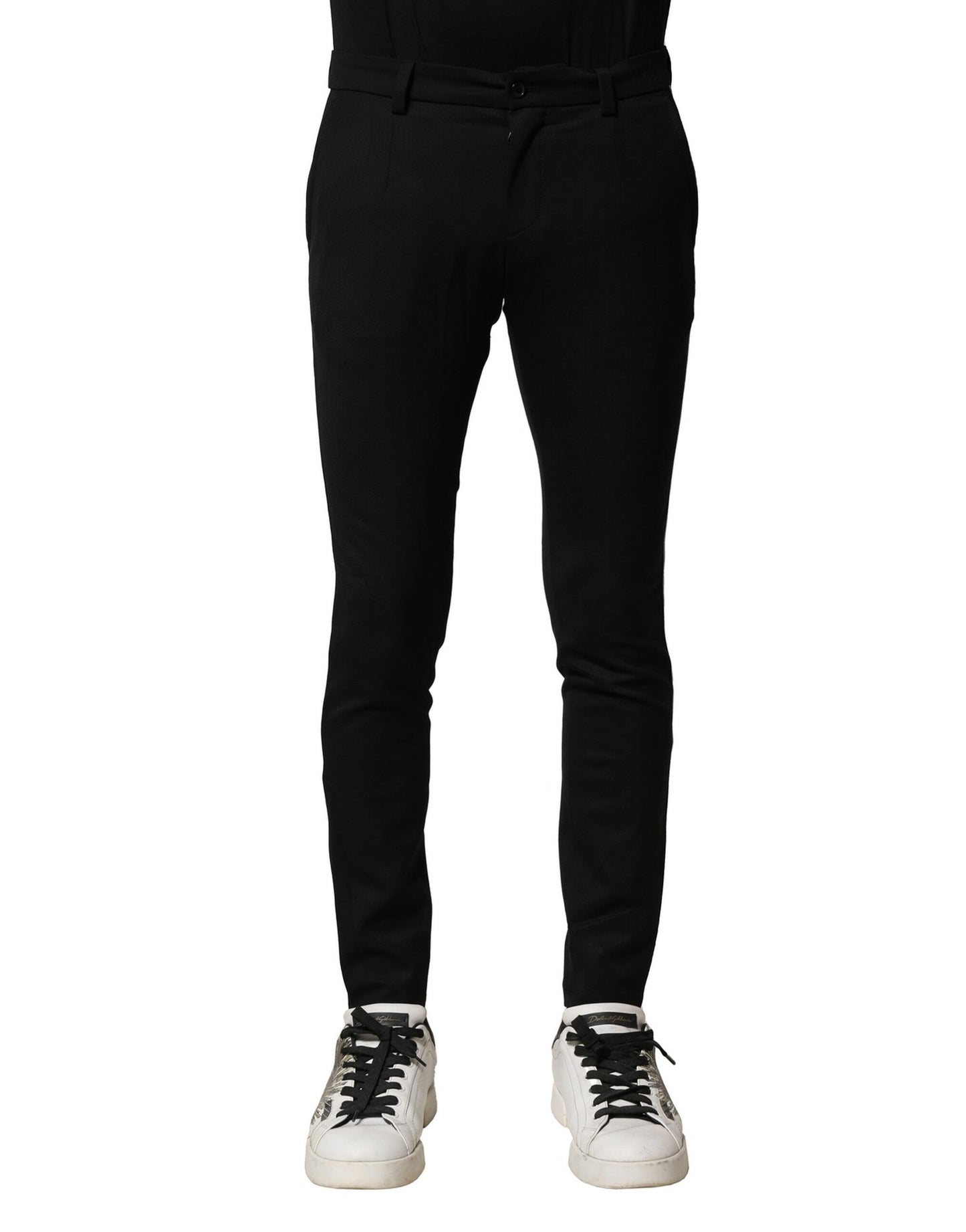 Dolce & Gabbana Black Wool Men Skinny Mid Waist Pants Dolce & Gabbana