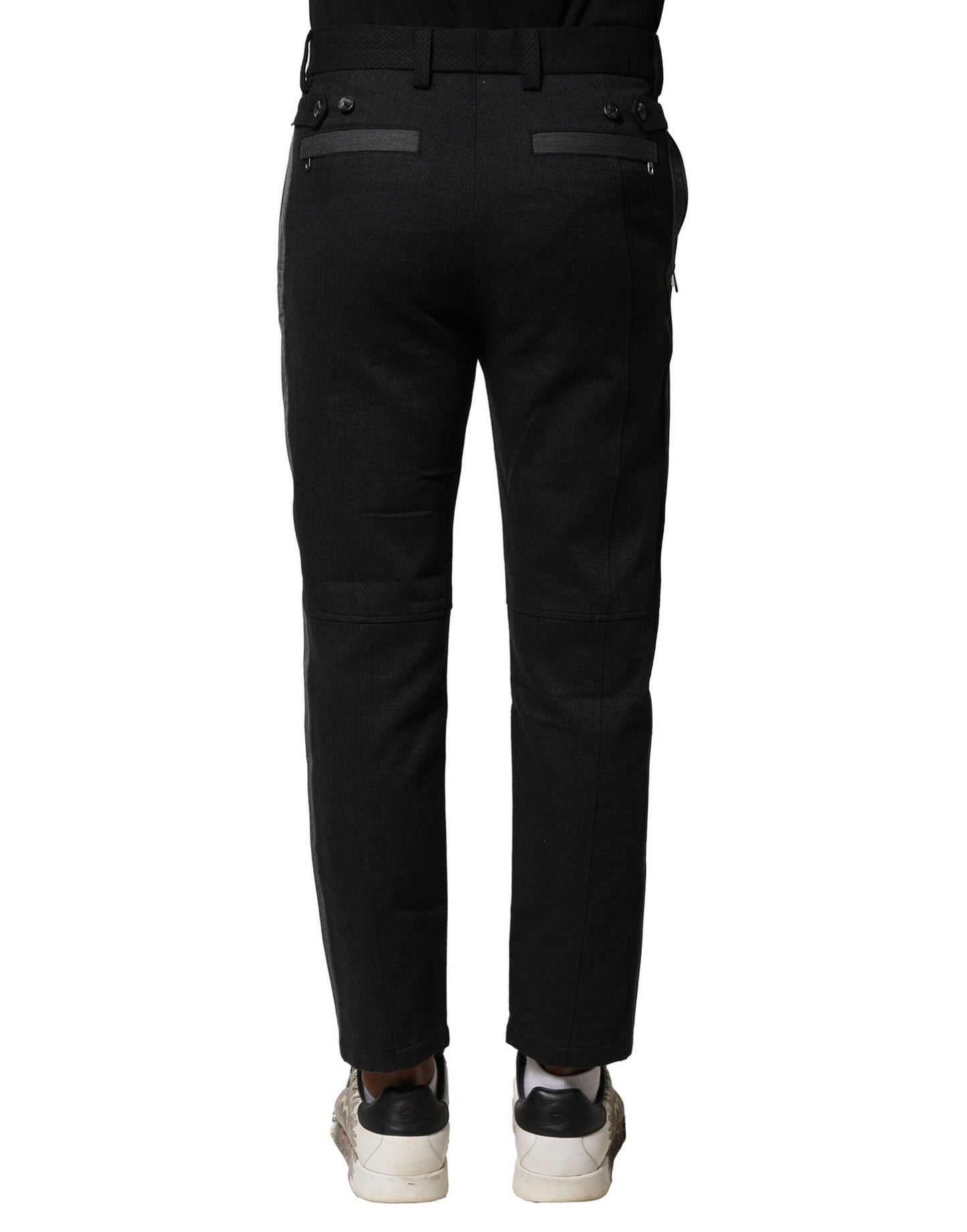 Dolce & Gabbana Black Gray Cotton Tapered Men Pants Dolce & Gabbana