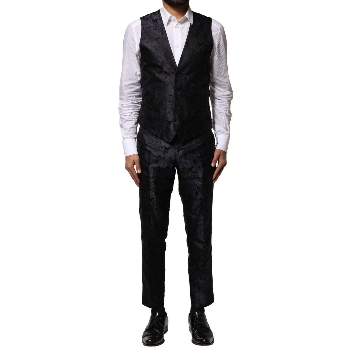 Dolce & Gabbana Black Jacquard 3 Piece Single Breasted Suit