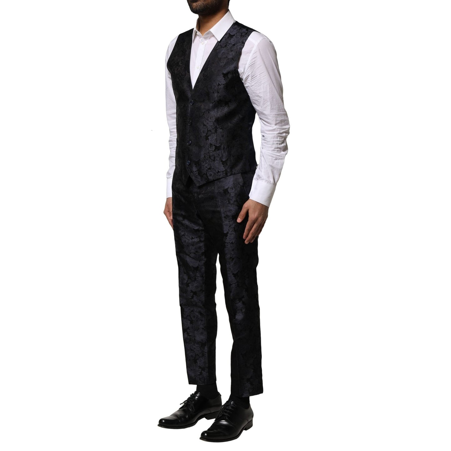 Dolce & Gabbana Black Jacquard 3 Piece Single Breasted Suit