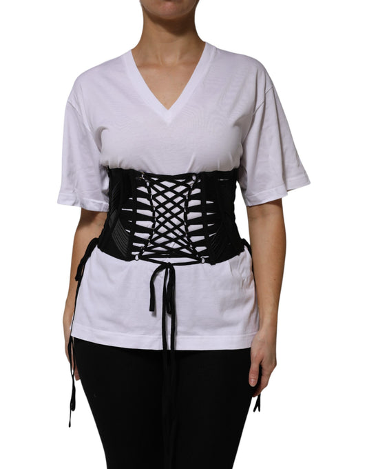 Dolce & Gabbana Black Cotton Waist LaceUp Strap Corset Belt Dolce & Gabbana