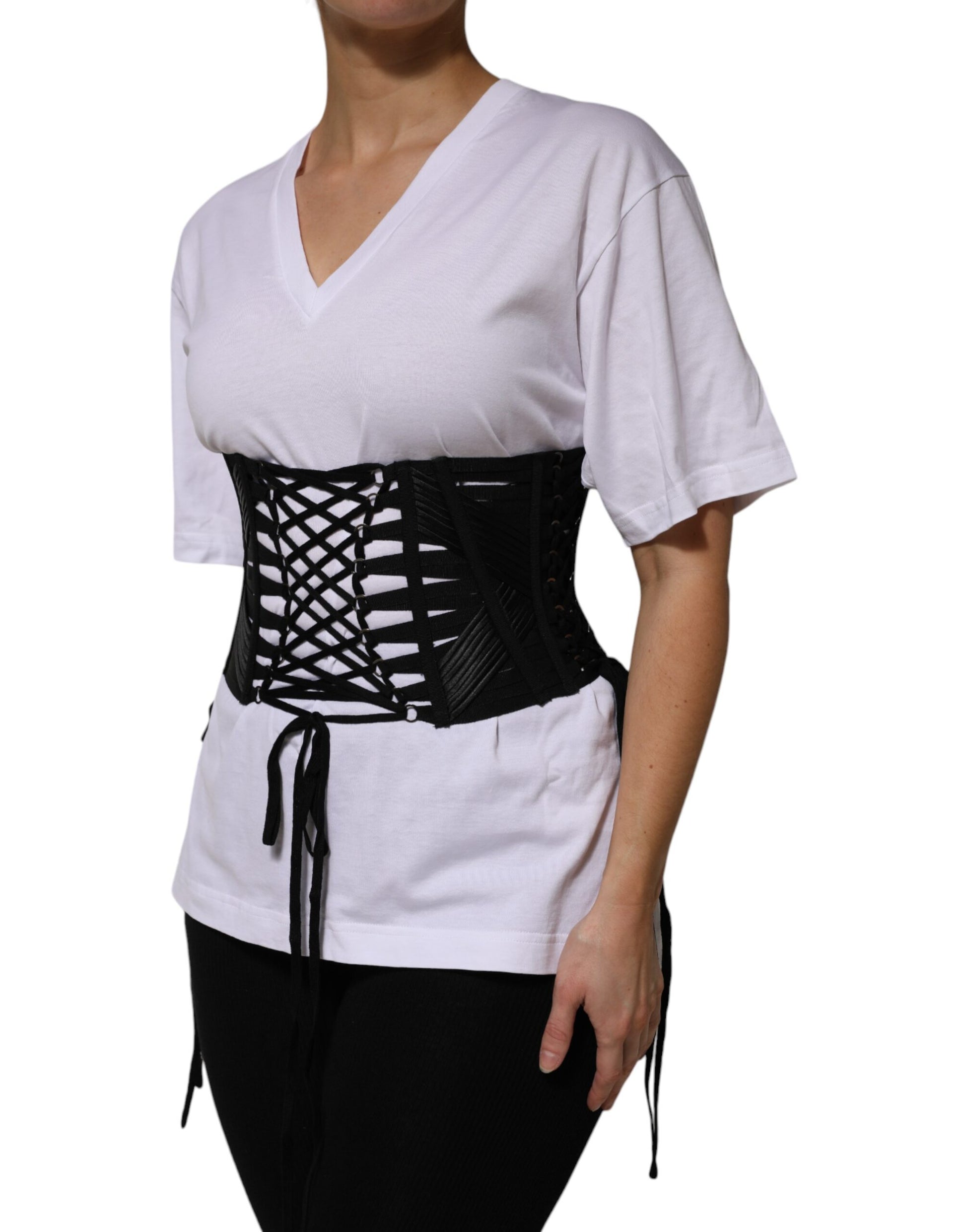 Dolce & Gabbana Black Cotton Waist LaceUp Strap Corset Belt Dolce & Gabbana