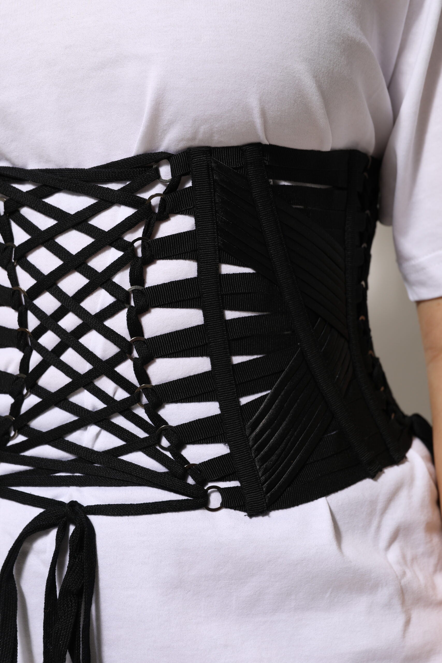Dolce & Gabbana Black Cotton Waist LaceUp Strap Corset Belt Dolce & Gabbana