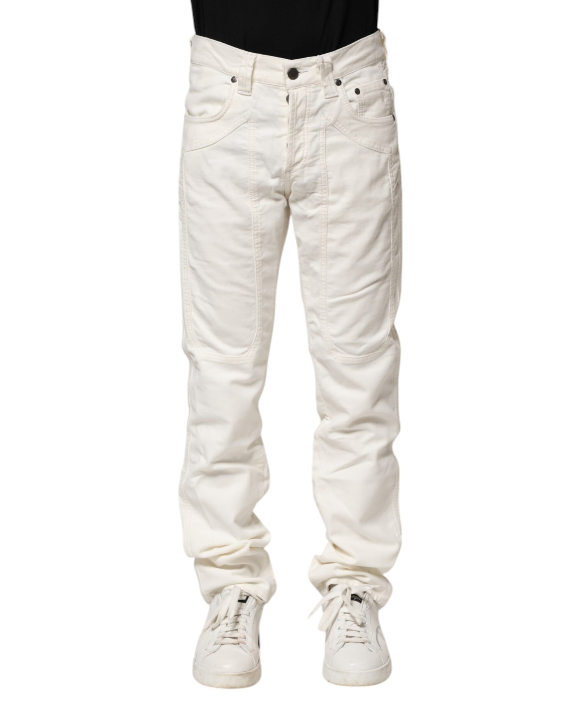 Jeckerson White Cotton Stretch Straight Fit Men Denim Jeans Jeckerson