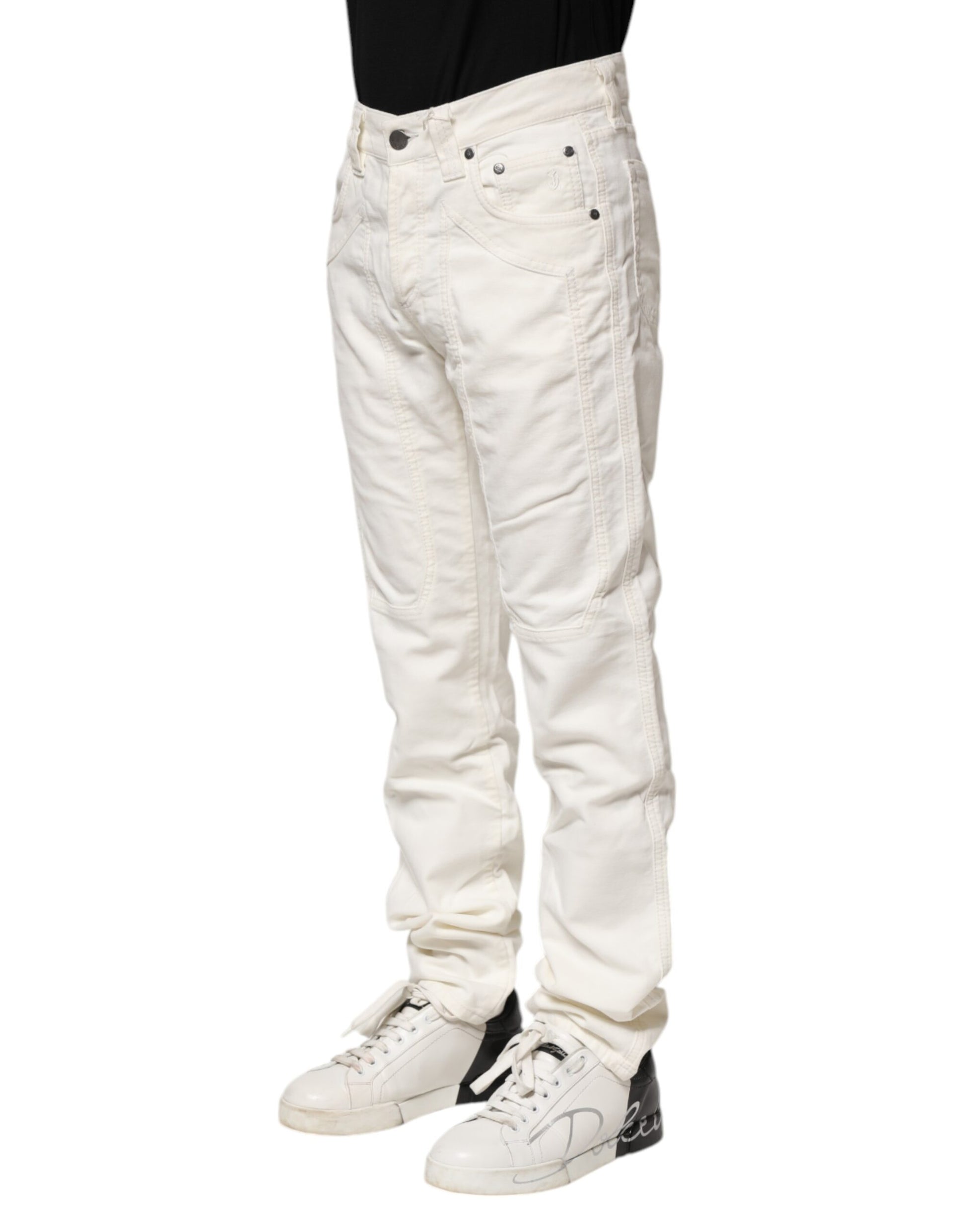 Jeckerson White Cotton Stretch Straight Fit Men Denim Jeans Jeckerson