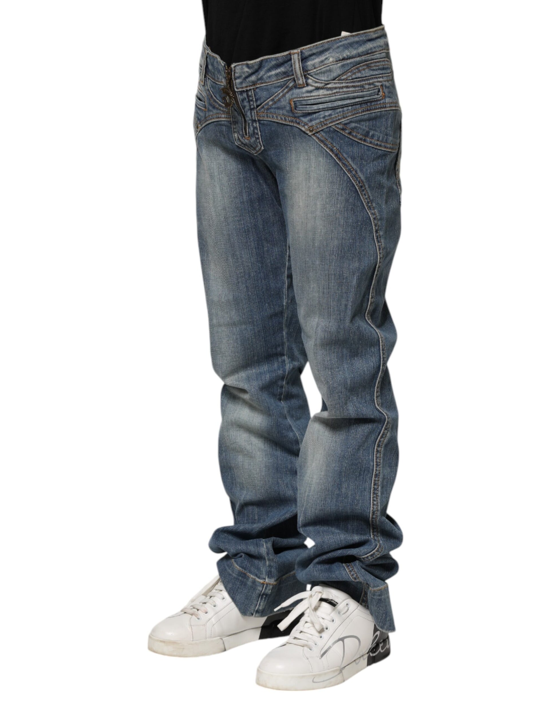 Just Cavalli Blue Washed Straight Fit Men Denim Jeans Just Cavalli