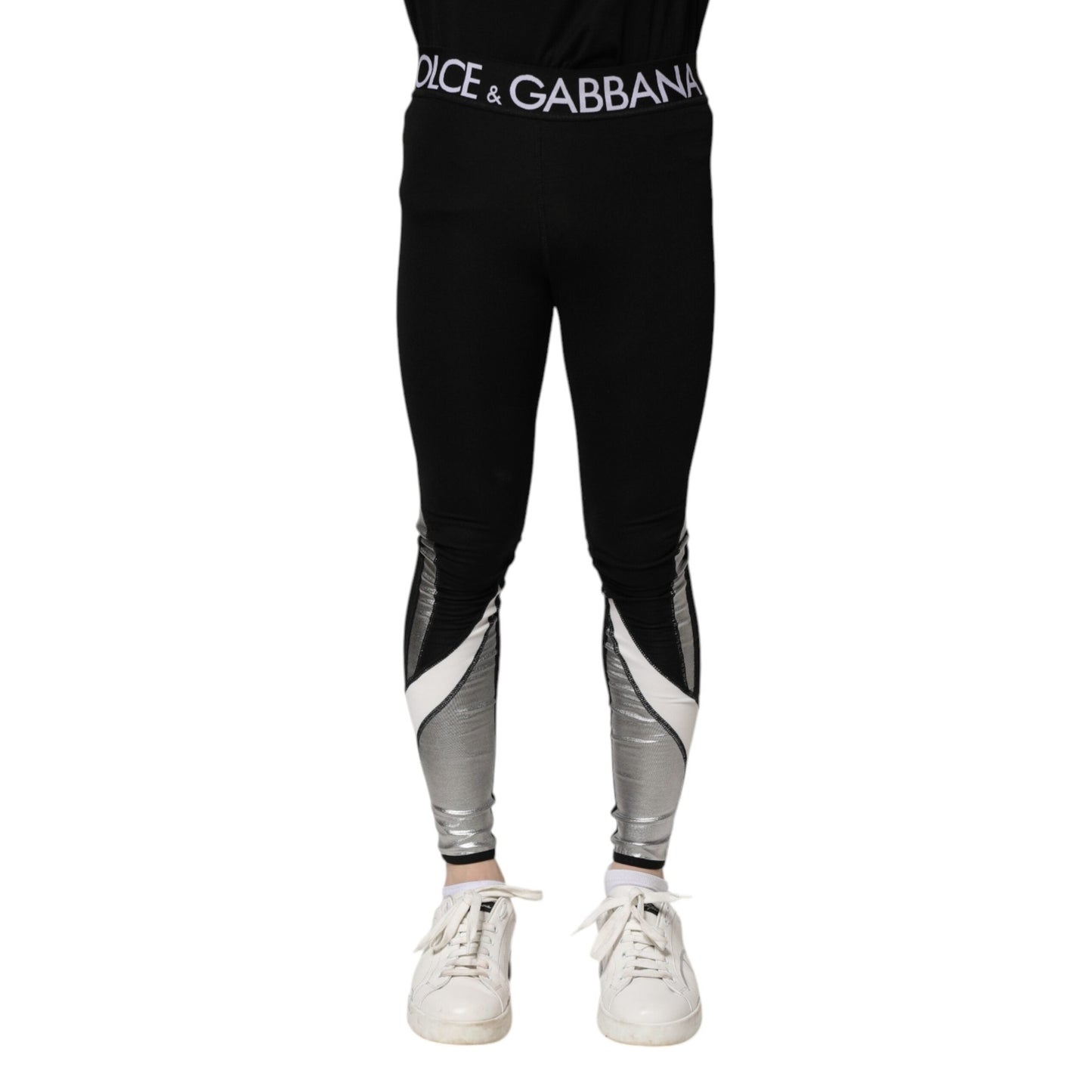 Dolce & Gabbana Black Silver Nylon Skinny Men Leggings Pants Dolce & Gabbana