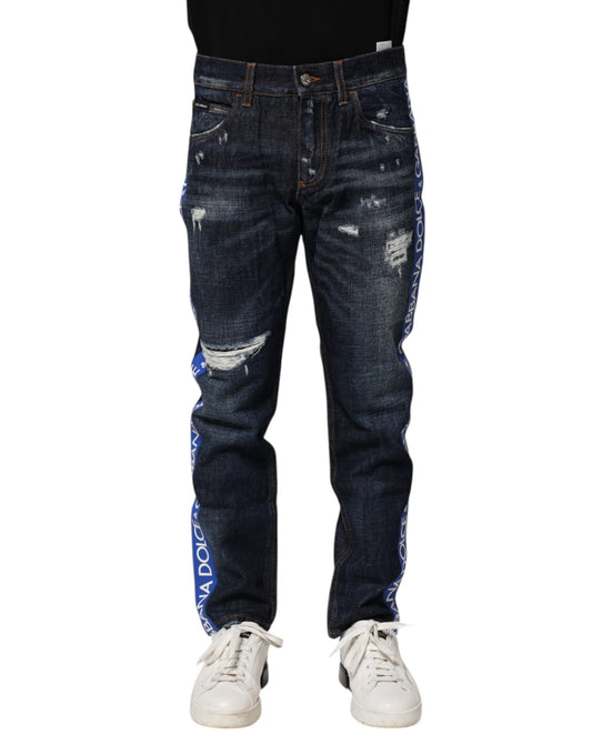 Dolce & Gabbana Dark Blue Tattered Skinny Denim Jeans Dolce & Gabbana