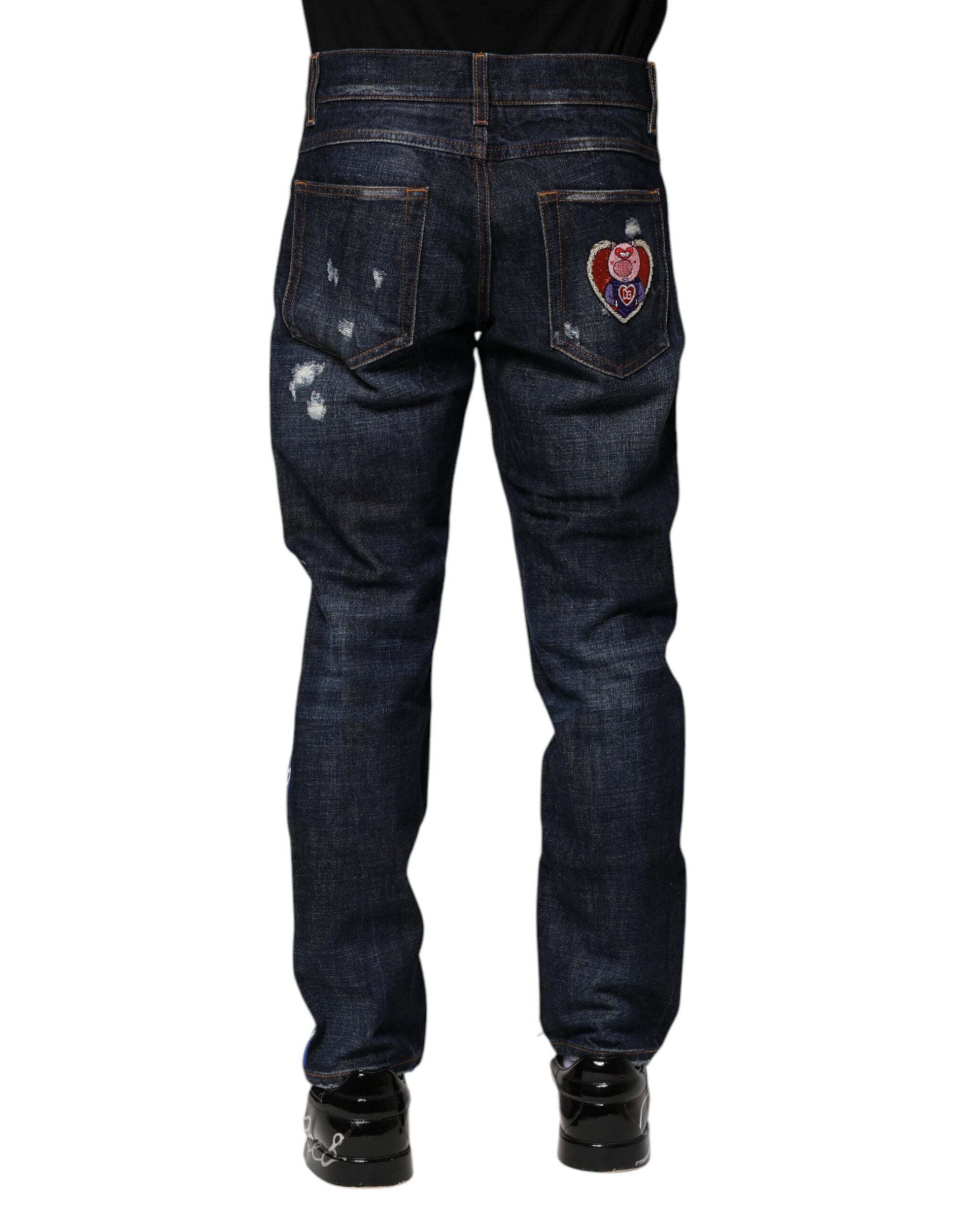 Dolce & Gabbana Dark Blue Tattered Skinny Denim Jeans Dolce & Gabbana