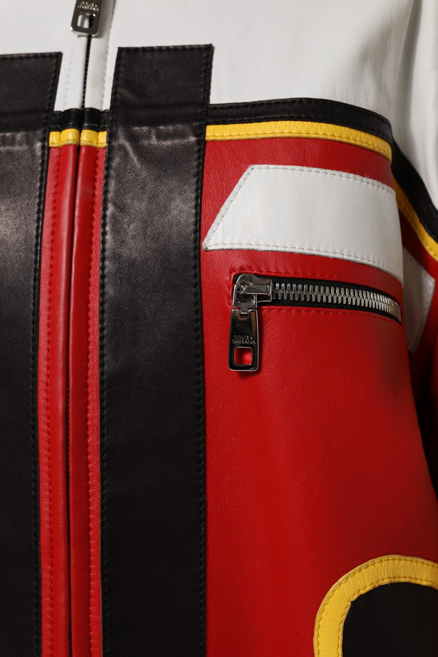 Dolce & Gabbana Multicolor Leather Biker Full Zip Coat Jacket Dolce & Gabbana
