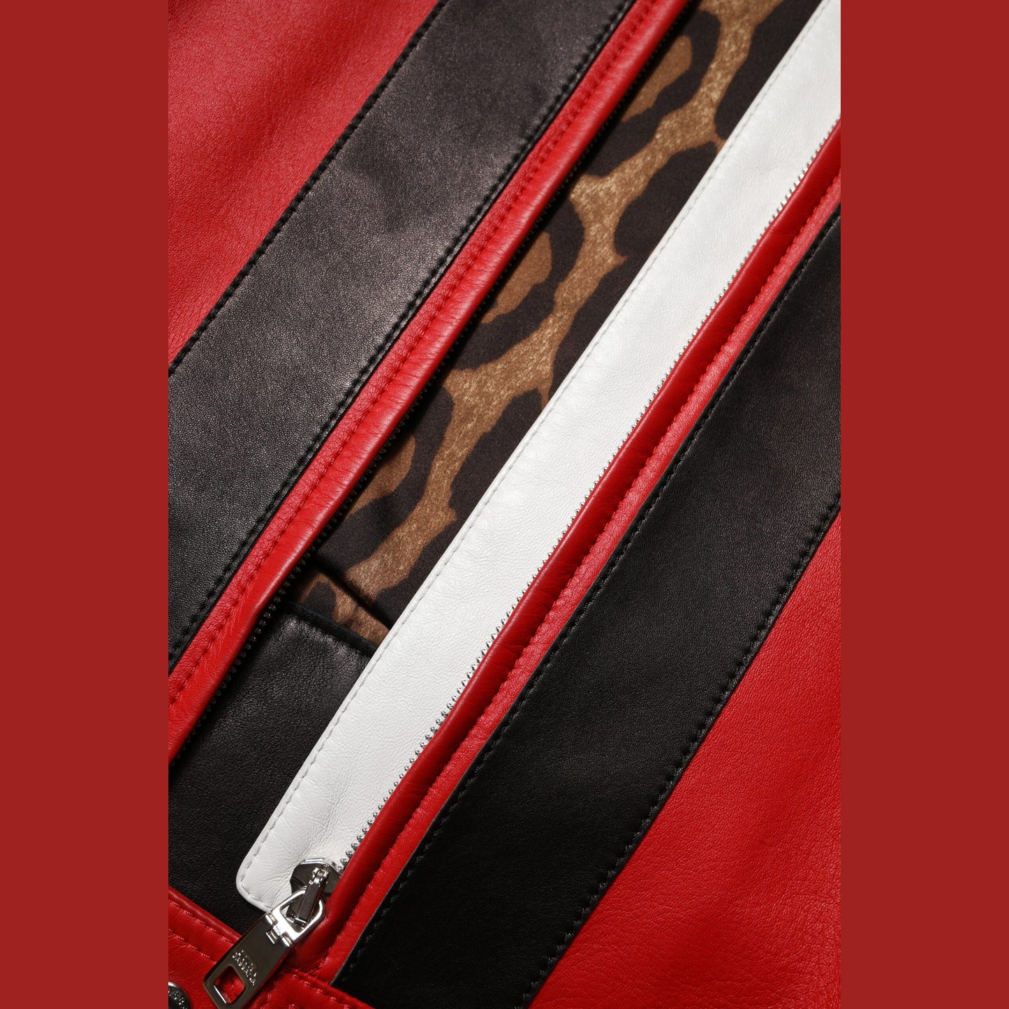 Dolce & Gabbana Multicolor Leather Biker Full Zip Coat Jacket