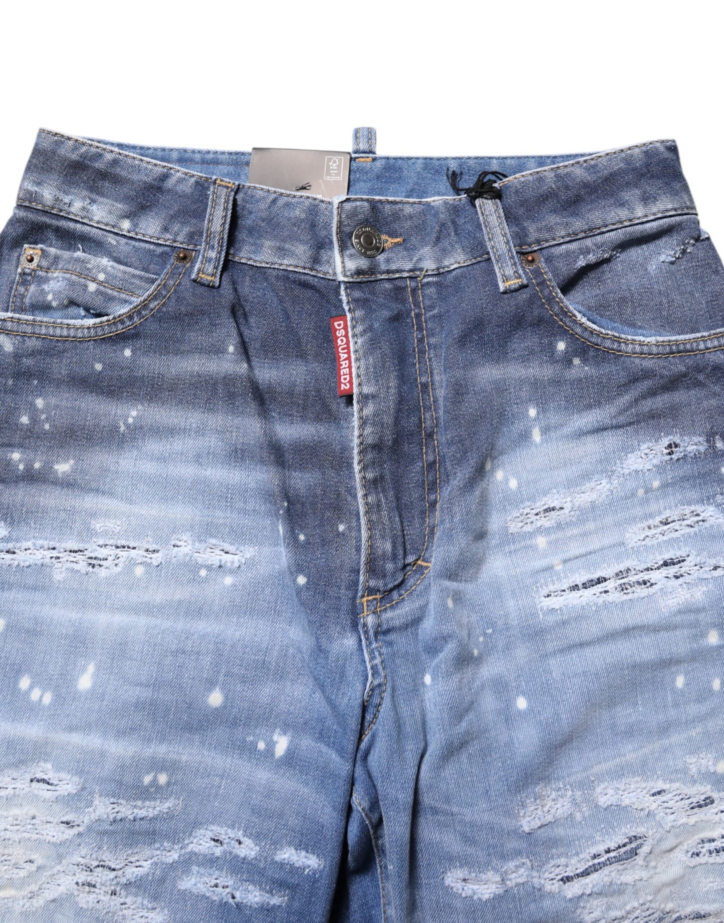 Dsquared² Blue Tattered Cotton Mid Waist Straight Denim Jeans Dsquared²