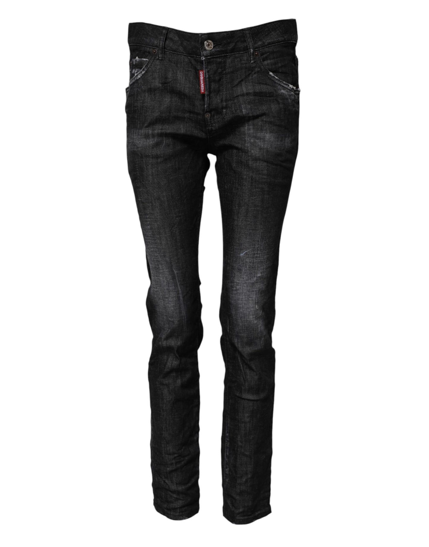 Dsquared² Black Washed Cotton Mid Waist Skinny Jeans Dsquared²