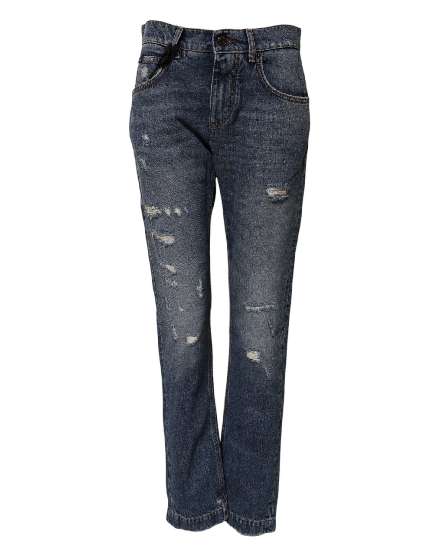 Dolce & Gabbana Blue Cotton Tattered Boyfriend Denim Jeans Dolce & Gabbana