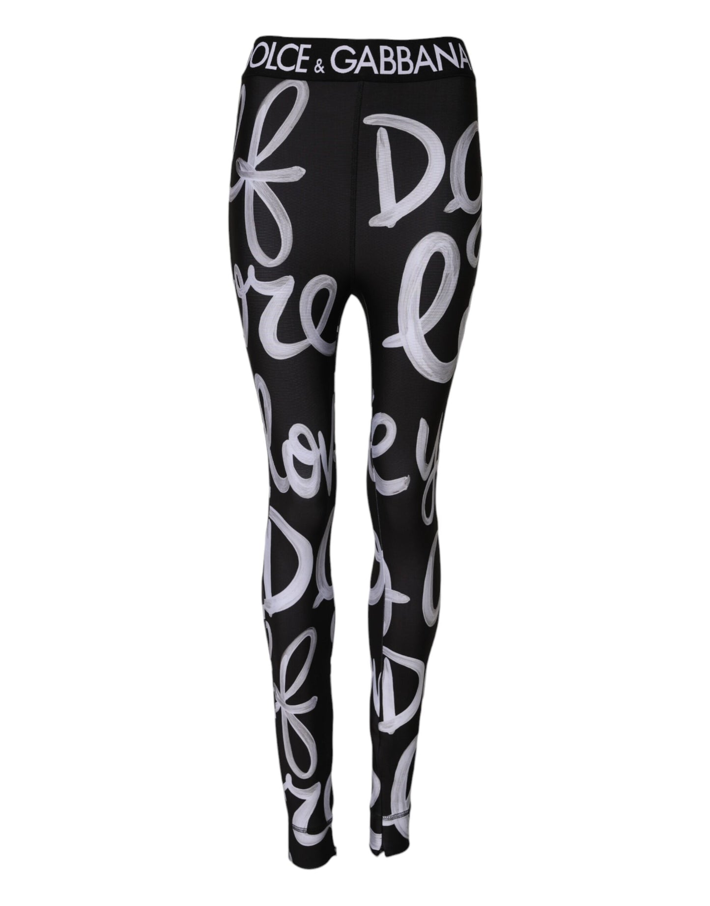 Dolce & Gabbana Black Polyester Logo Print Mid Waisted Pants Dolce & Gabbana