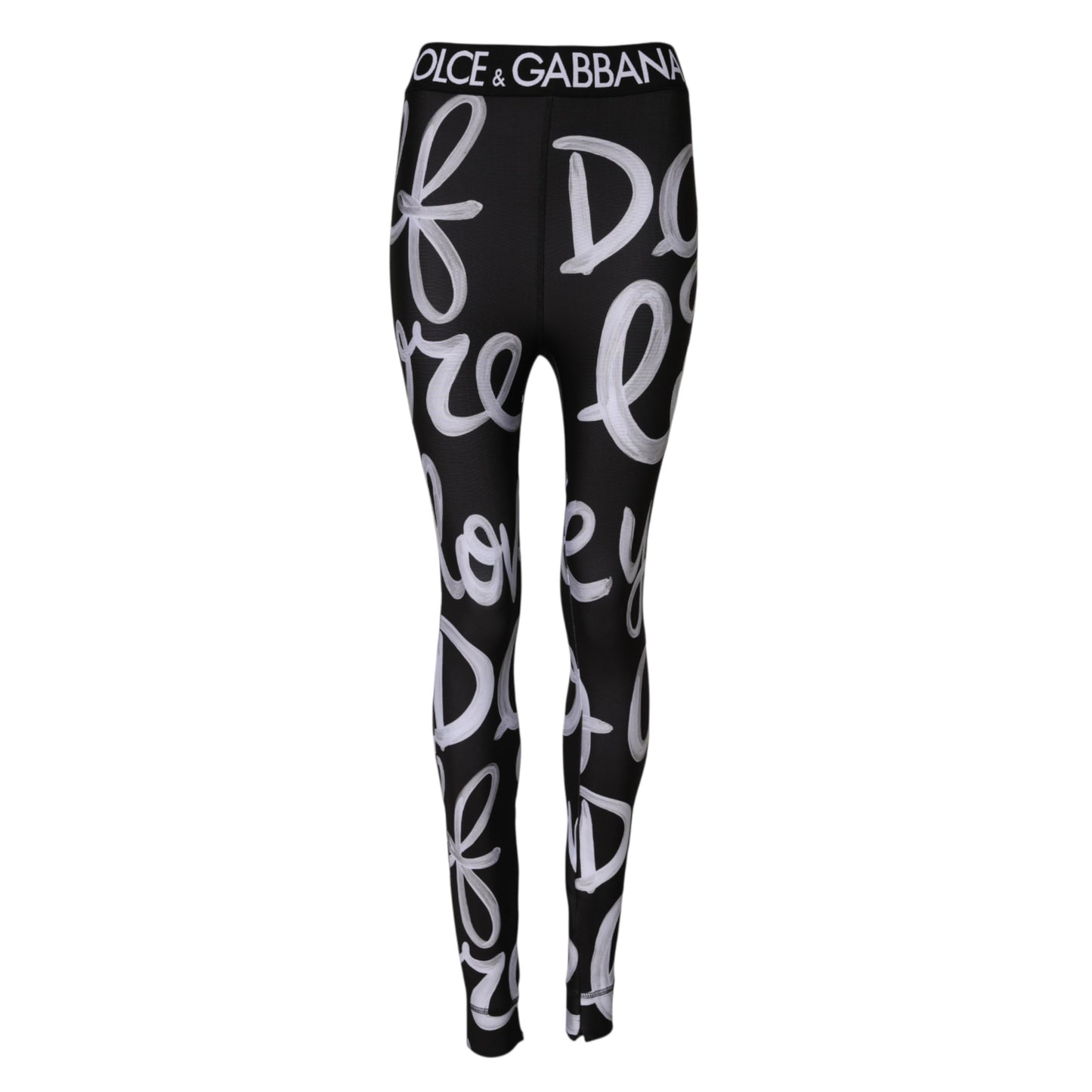 Dolce & Gabbana Black Polyester Logo Print Mid Waisted Pants Dolce & Gabbana