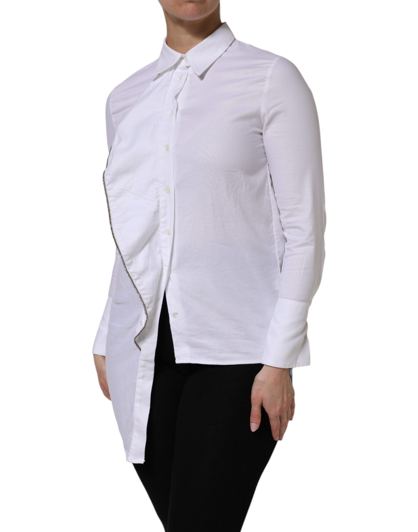 AGLINI White Cotton Collared Long Sleeves Ruffle Top Shirt AGLINI
