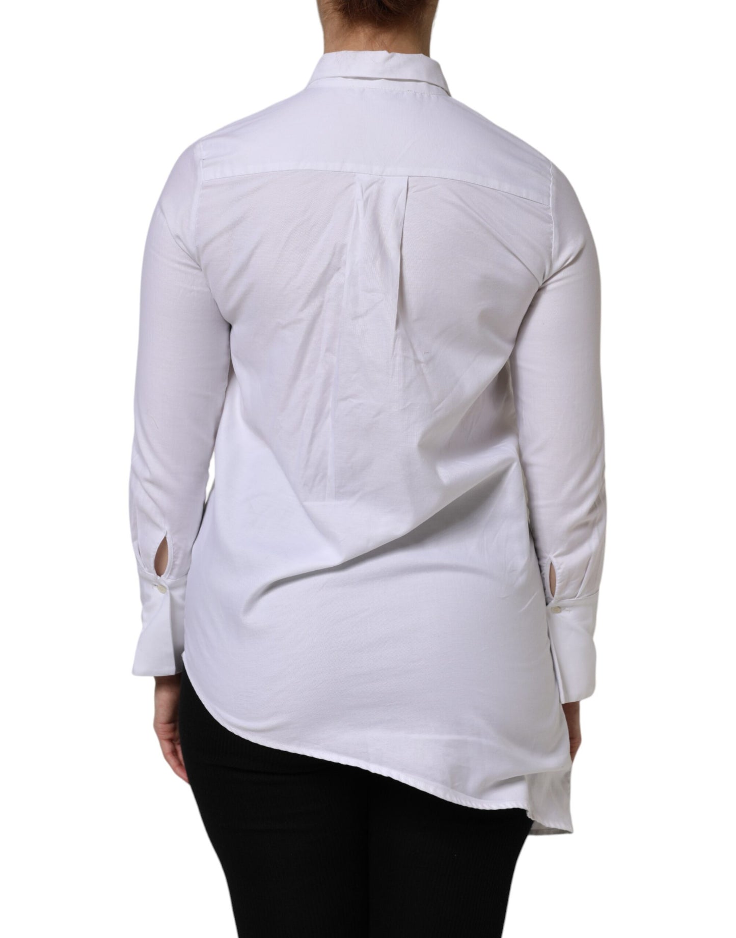 AGLINI White Cotton Collared Long Sleeves Ruffle Top Shirt AGLINI