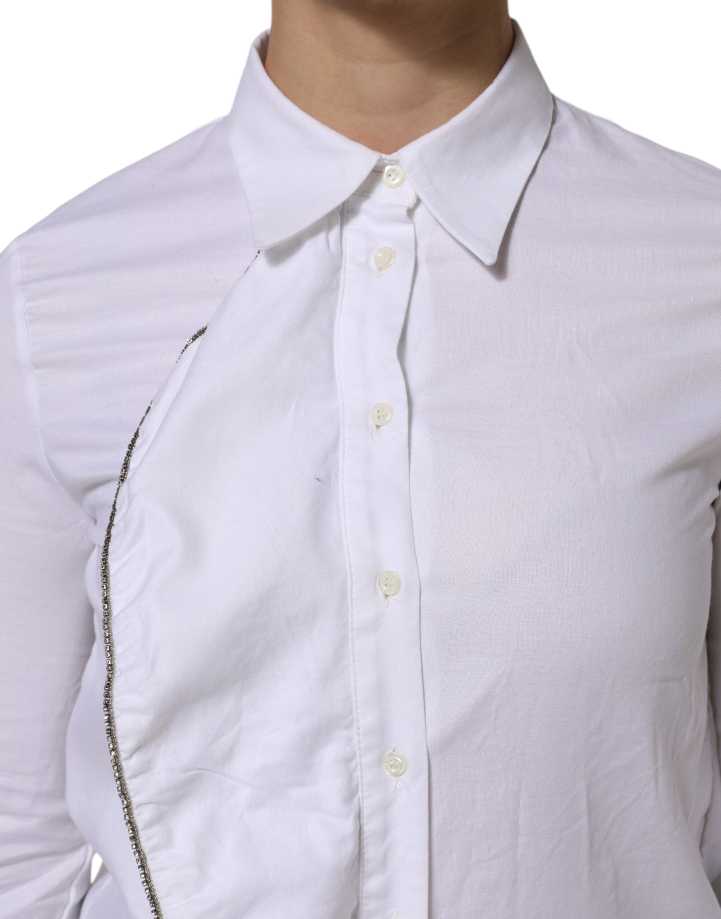 AGLINI White Cotton Collared Long Sleeves Ruffle Top Shirt AGLINI
