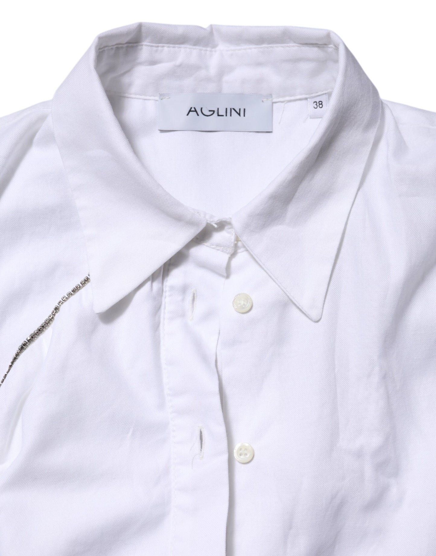 AGLINI White Cotton Collared Long Sleeves Ruffle Top Shirt AGLINI