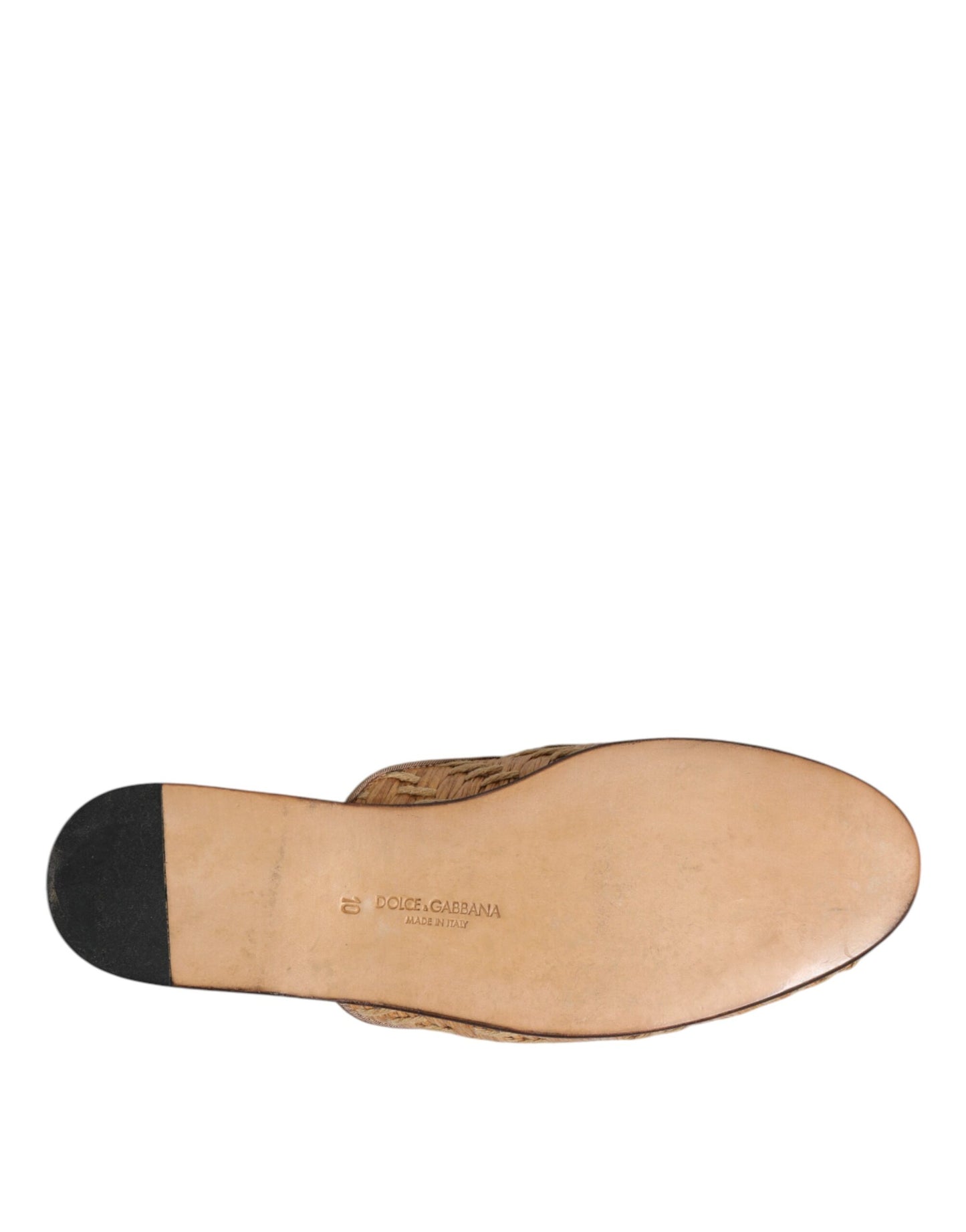 Dolce & Gabbana Beige Rattan Flat Mule Men Sandals Shoes Dolce & Gabbana
