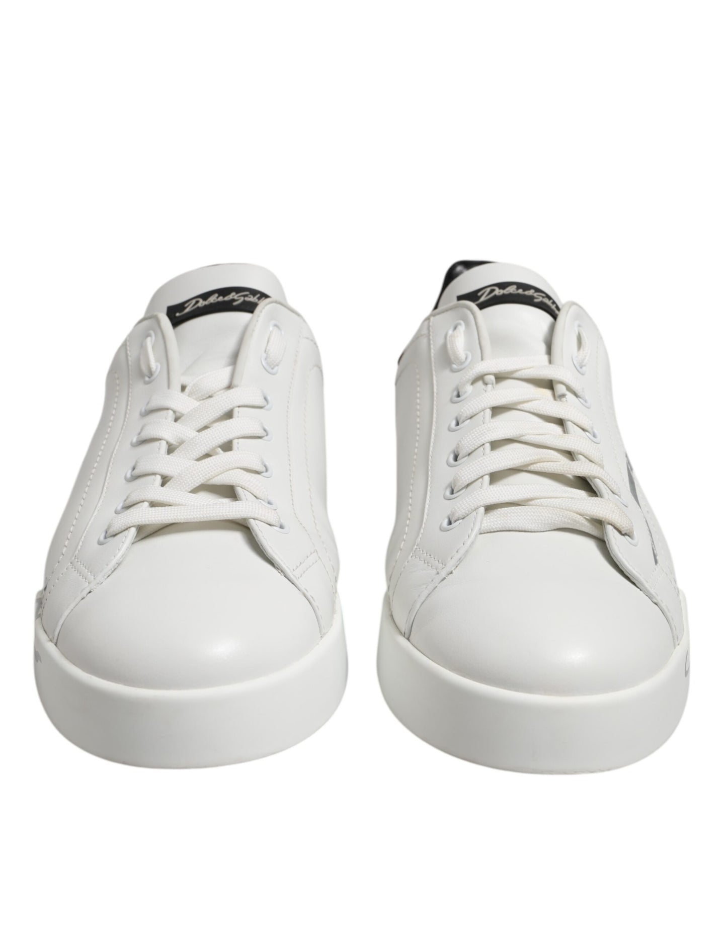 Dolce & Gabbana White Black Logo Low Top Leather Sneakers Shoes Dolce & Gabbana