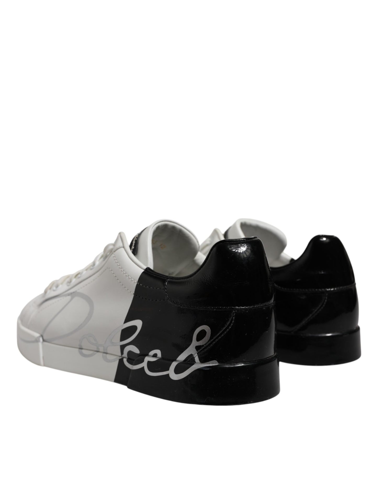 Dolce & Gabbana White Black Logo Low Top Leather Sneakers Shoes Dolce & Gabbana