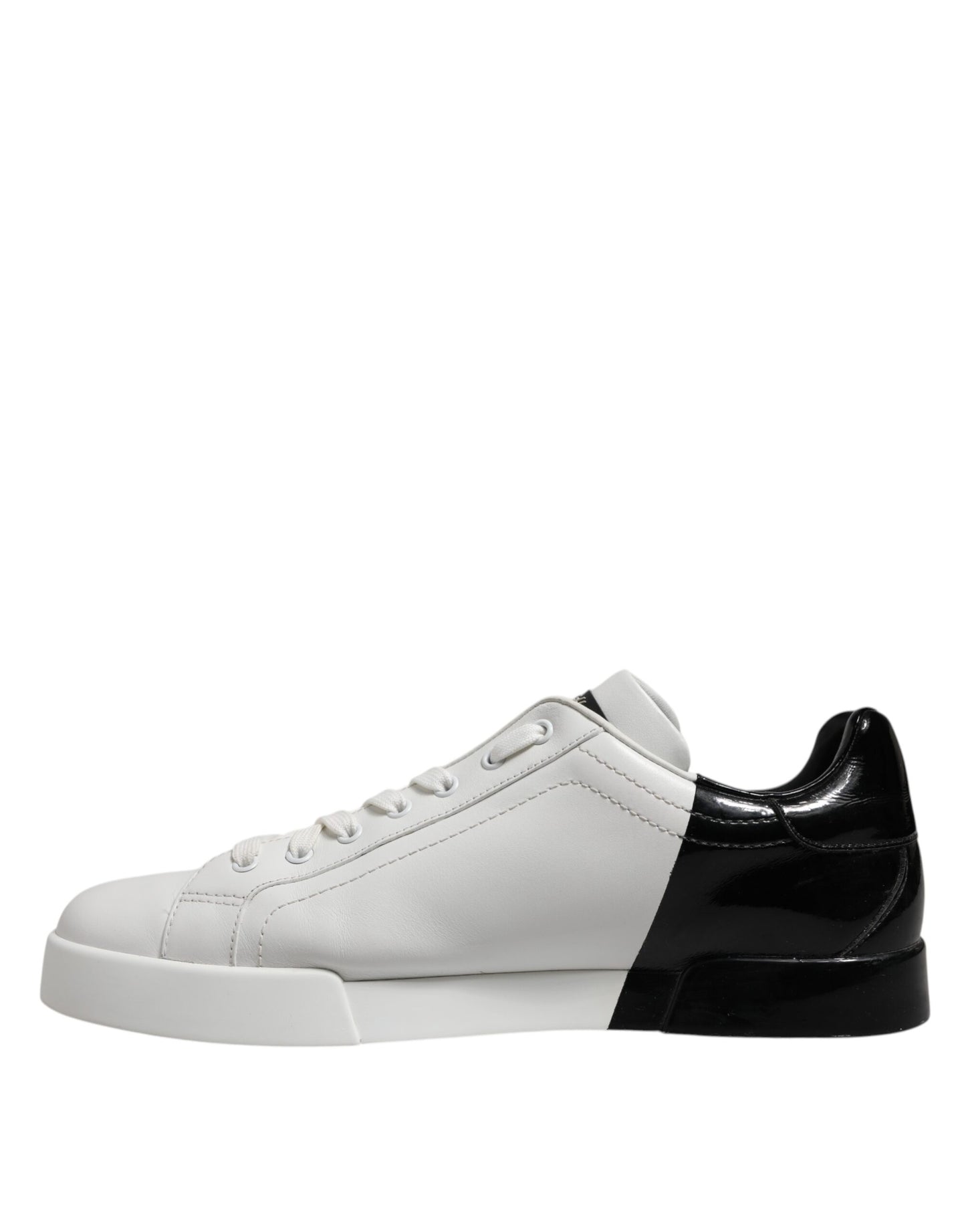 Dolce & Gabbana White Black Logo Low Top Leather Sneakers Shoes Dolce & Gabbana