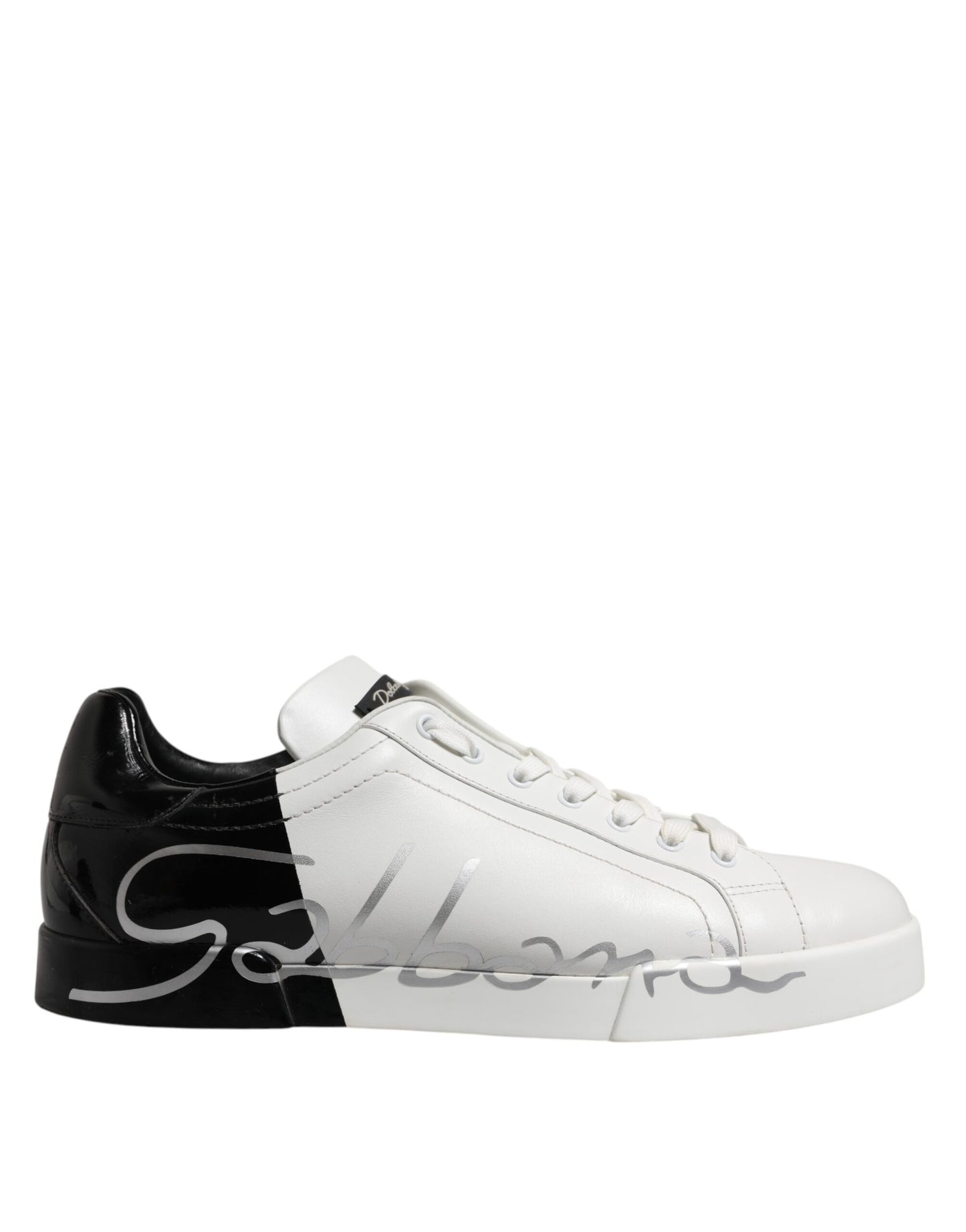 Dolce & Gabbana White Black Logo Low Top Leather Sneakers Shoes Dolce & Gabbana