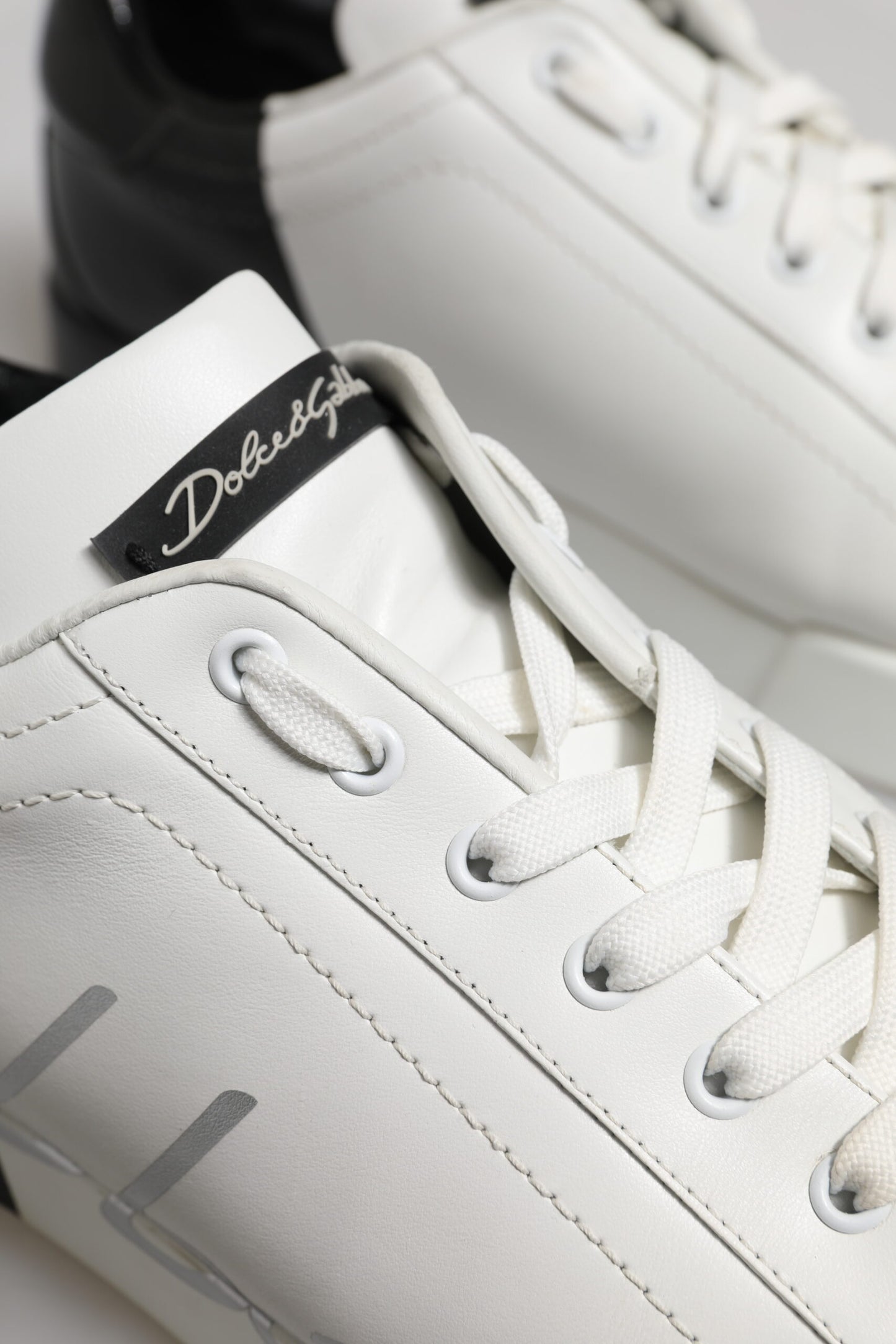 Dolce & Gabbana White Black Logo Low Top Leather Sneakers Shoes Dolce & Gabbana