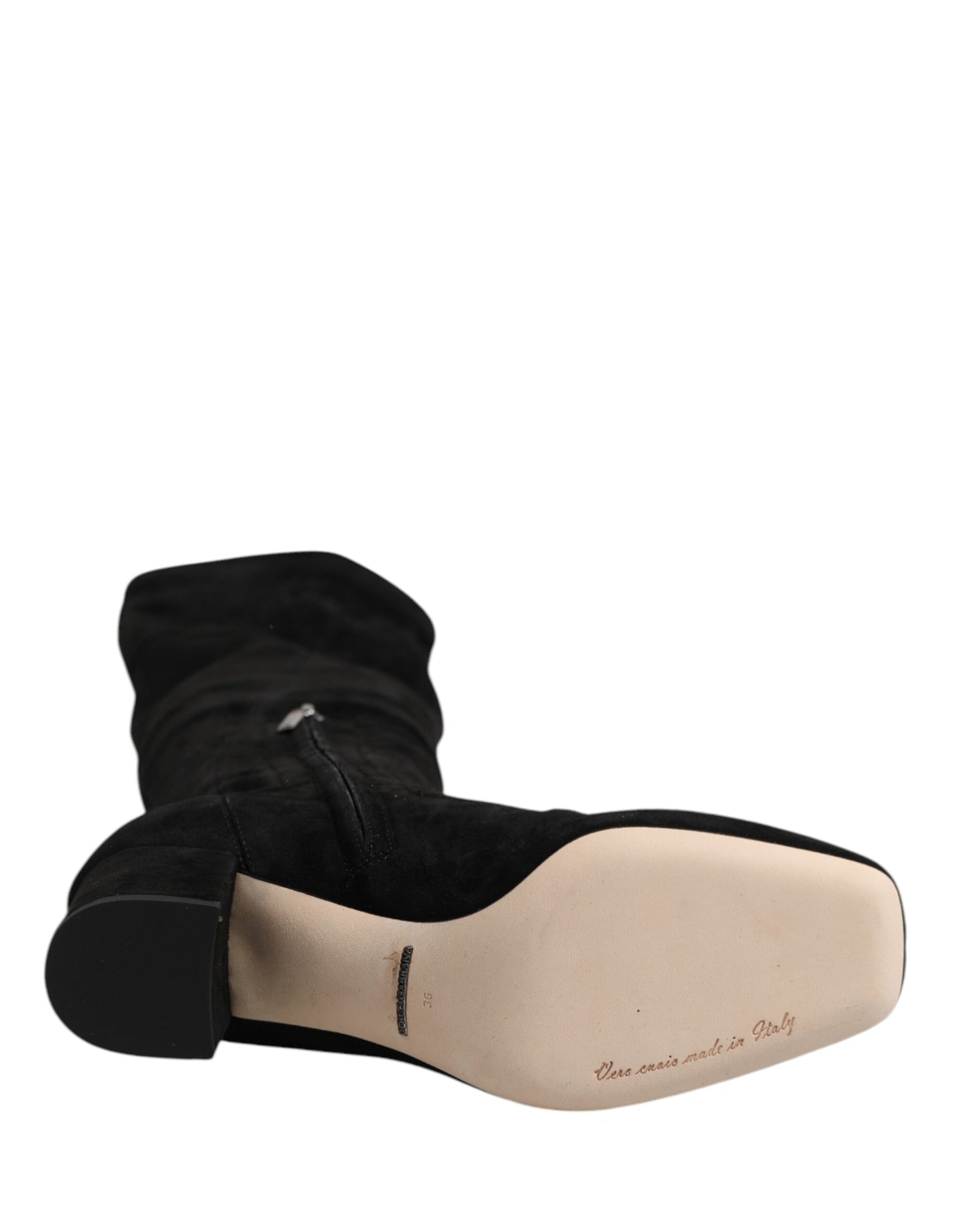 Dolce & Gabbana Black Suede Leather Knee High Boots Shoes Dolce & Gabbana