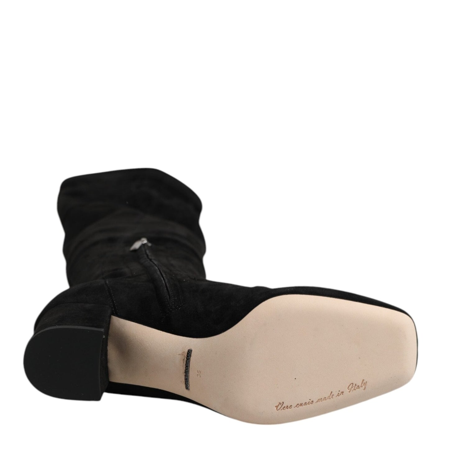 Dolce & Gabbana Black Suede Leather Knee High Boots Shoes