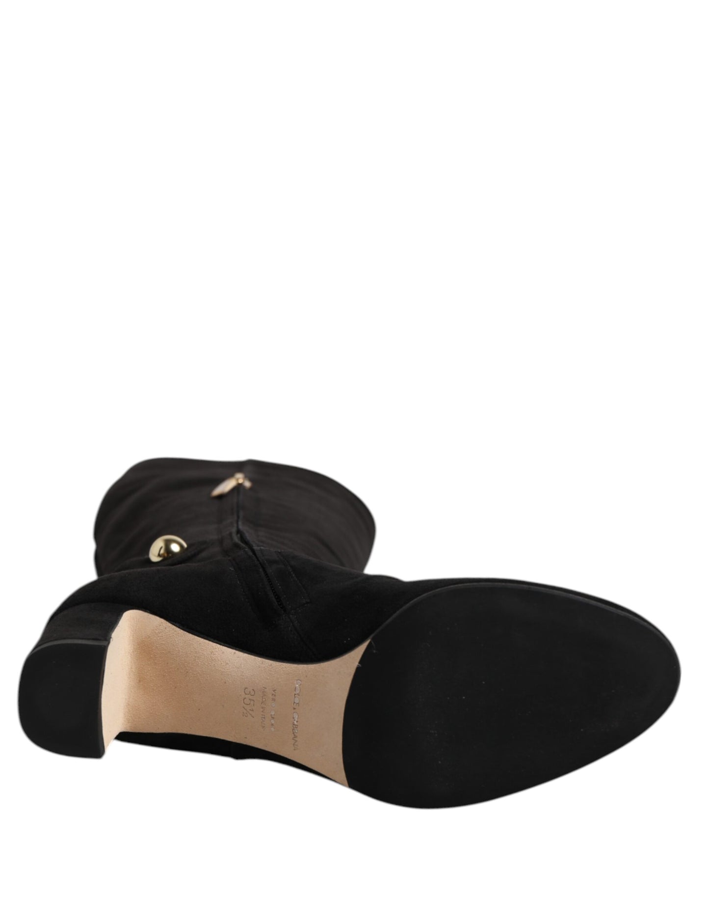 Dolce & Gabbana Black Suede Leather Knee High Boots Shoes Dolce & Gabbana